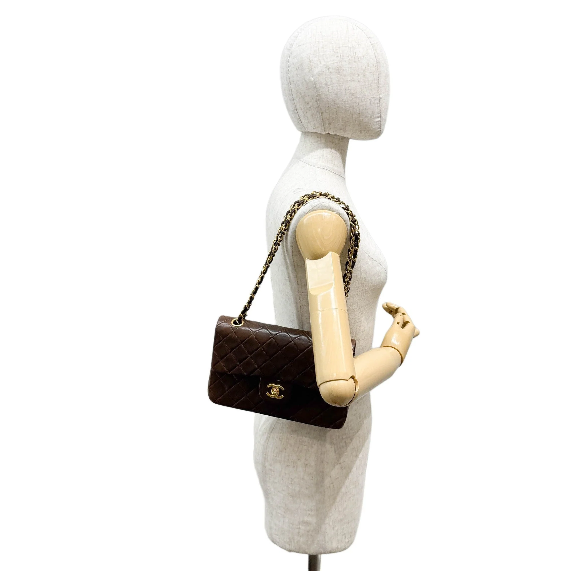 1986-1988 Classic Double Flap Matelasse Brown Leather Shoulder Bag - Image 3