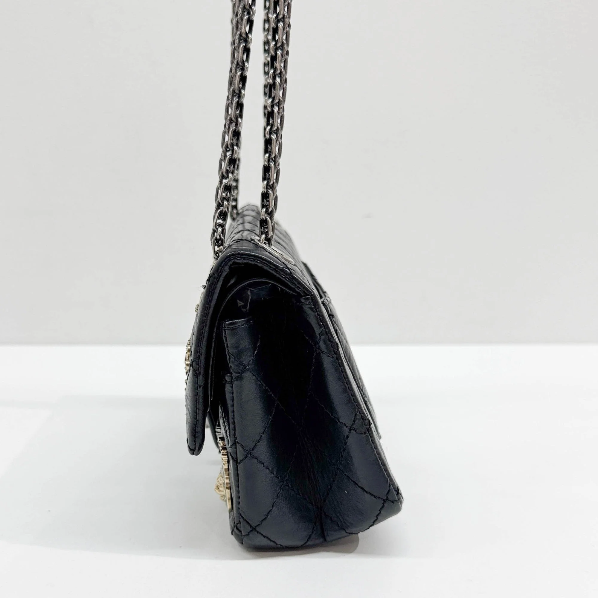 2.55 Lucky Charms 2012 Black Aged Calfskin Shoulder Bag - Image 4