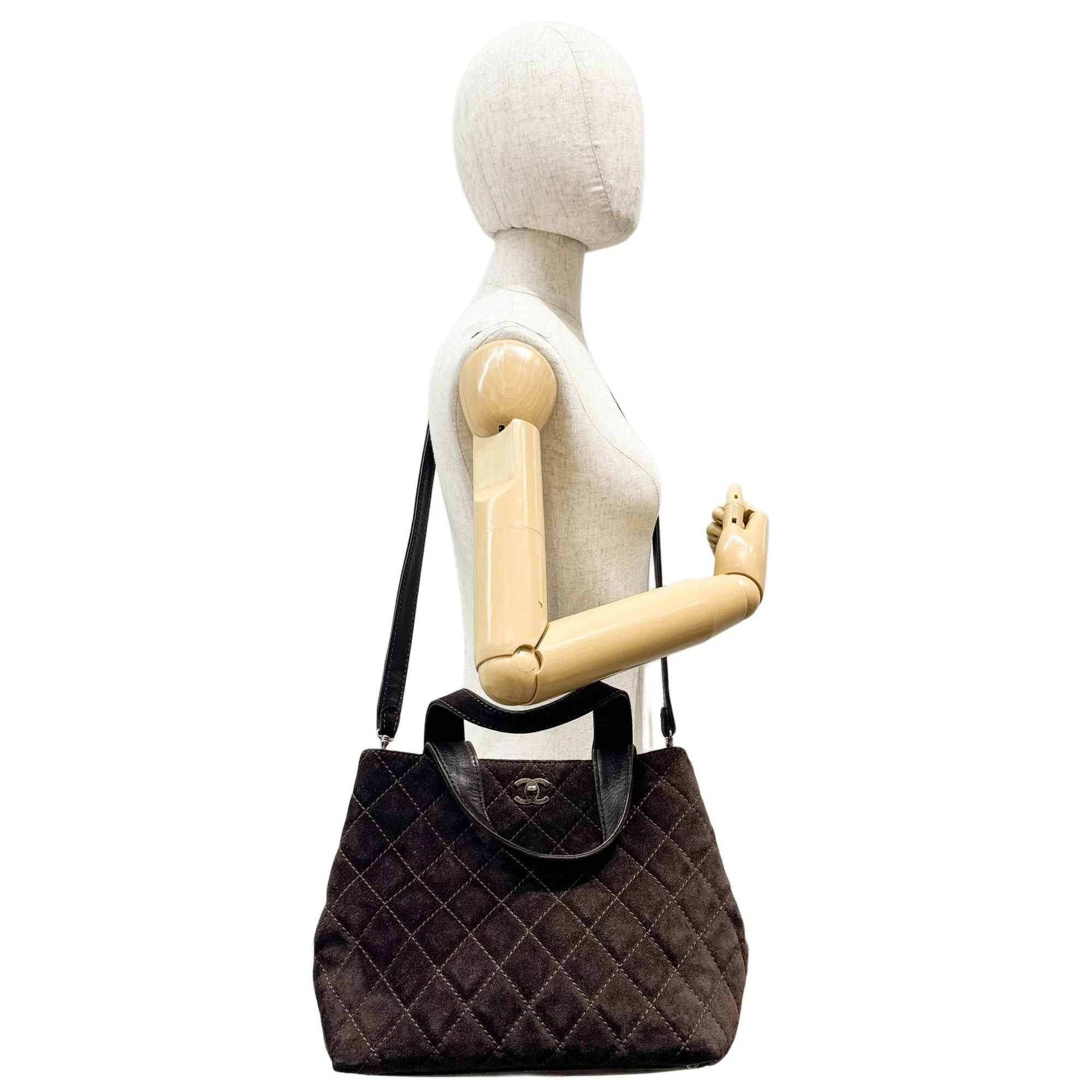 2002 Matelasse Espresso Brown Suede Two Way Bag - Image 3