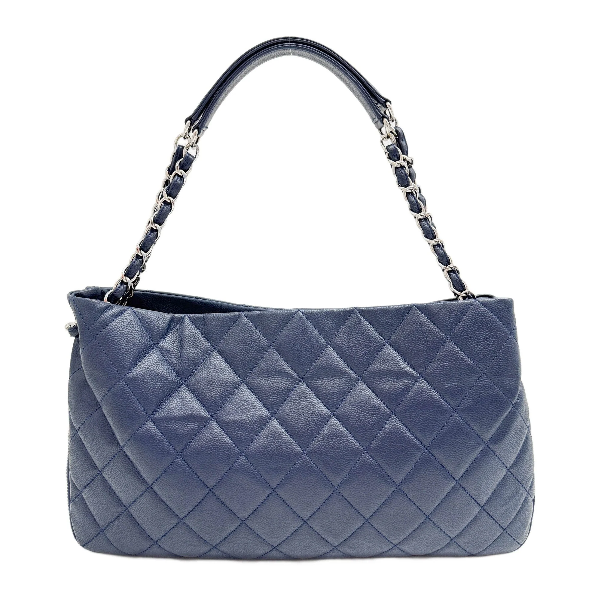 2011 Expandable Zip Matelasse Navy Blue Leather Shoulder Tote Bag - Image 2