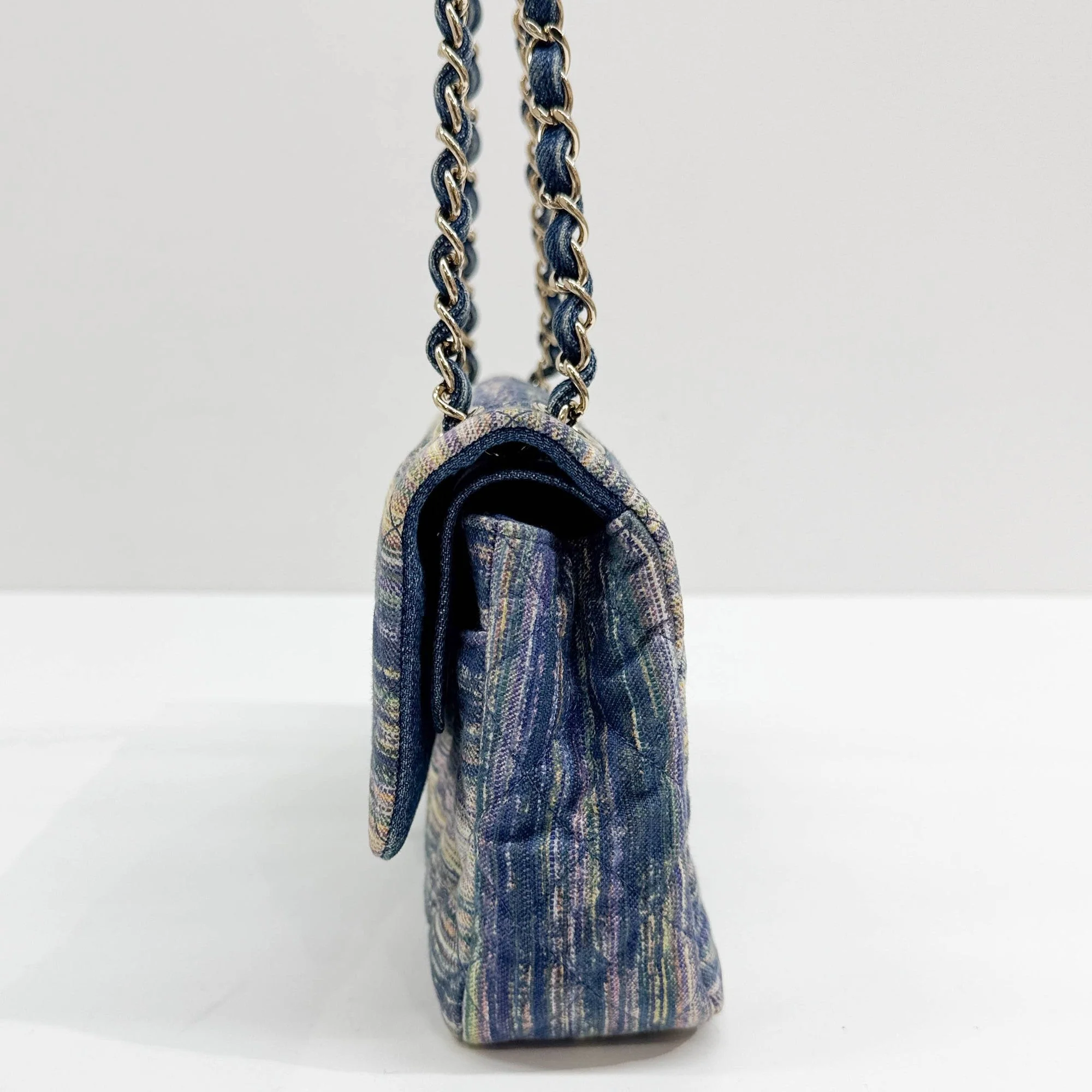2019 Double Flap Multicolor Cotton Matelasse Chain Shoulder Bag - Image 4