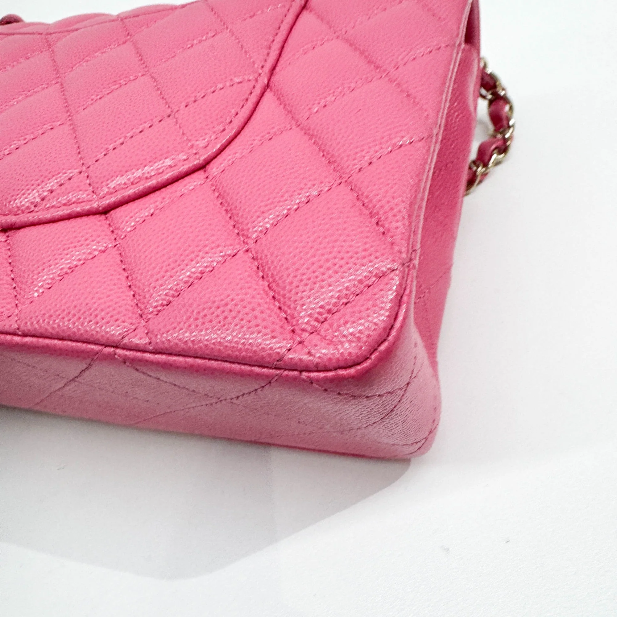 2020 Double Flap Pink Grain Calf Skin Chain Shoulder Bag - Image 10
