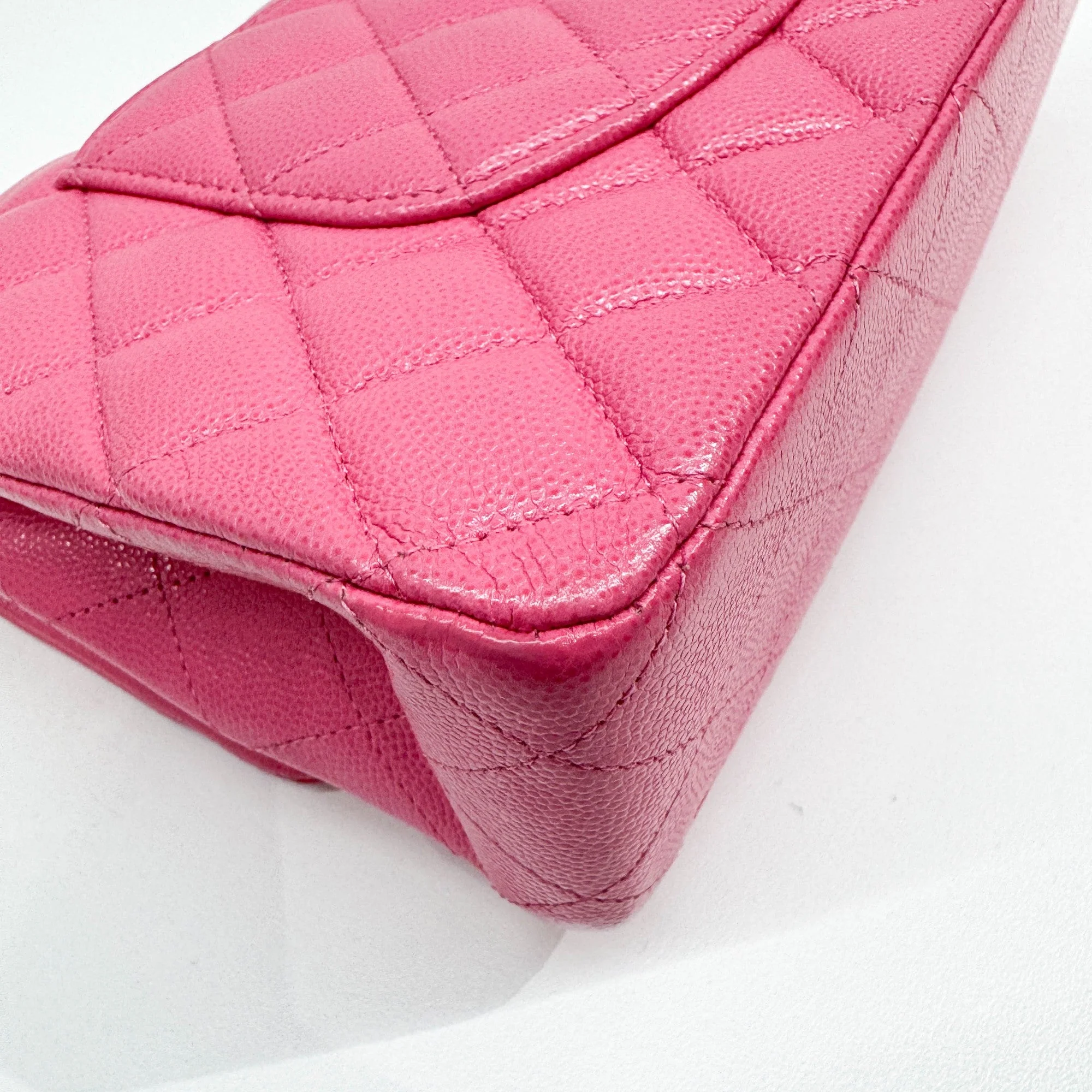 2020 Double Flap Pink Grain Calf Skin Chain Shoulder Bag - Image 11