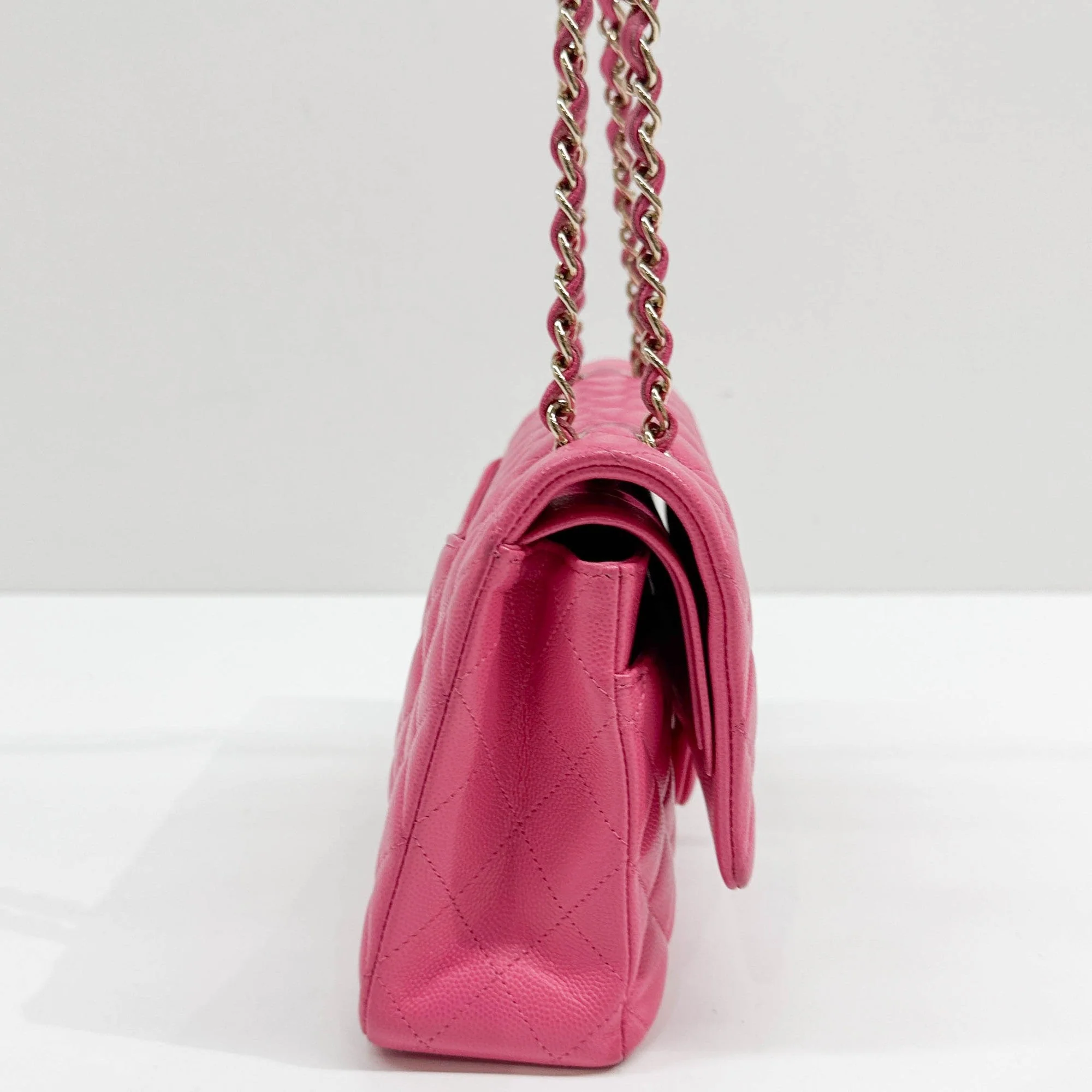 2020 Double Flap Pink Grain Calf Skin Chain Shoulder Bag - Image 4