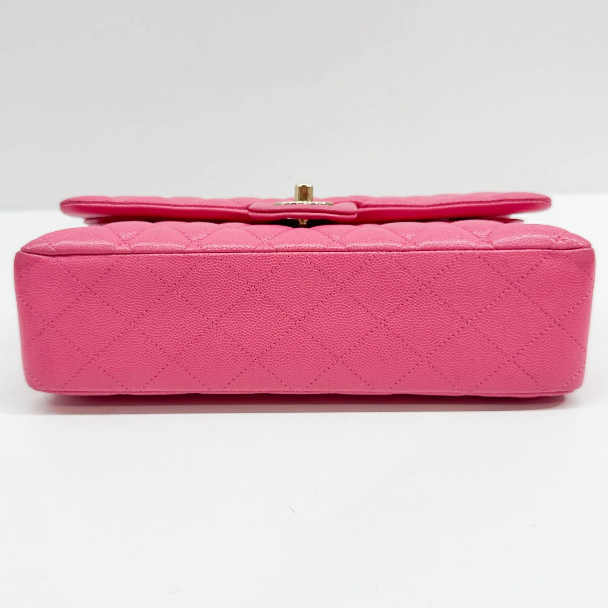 2020 Double Flap Pink Grain Calf Skin Chain Shoulder Bag - Image 7