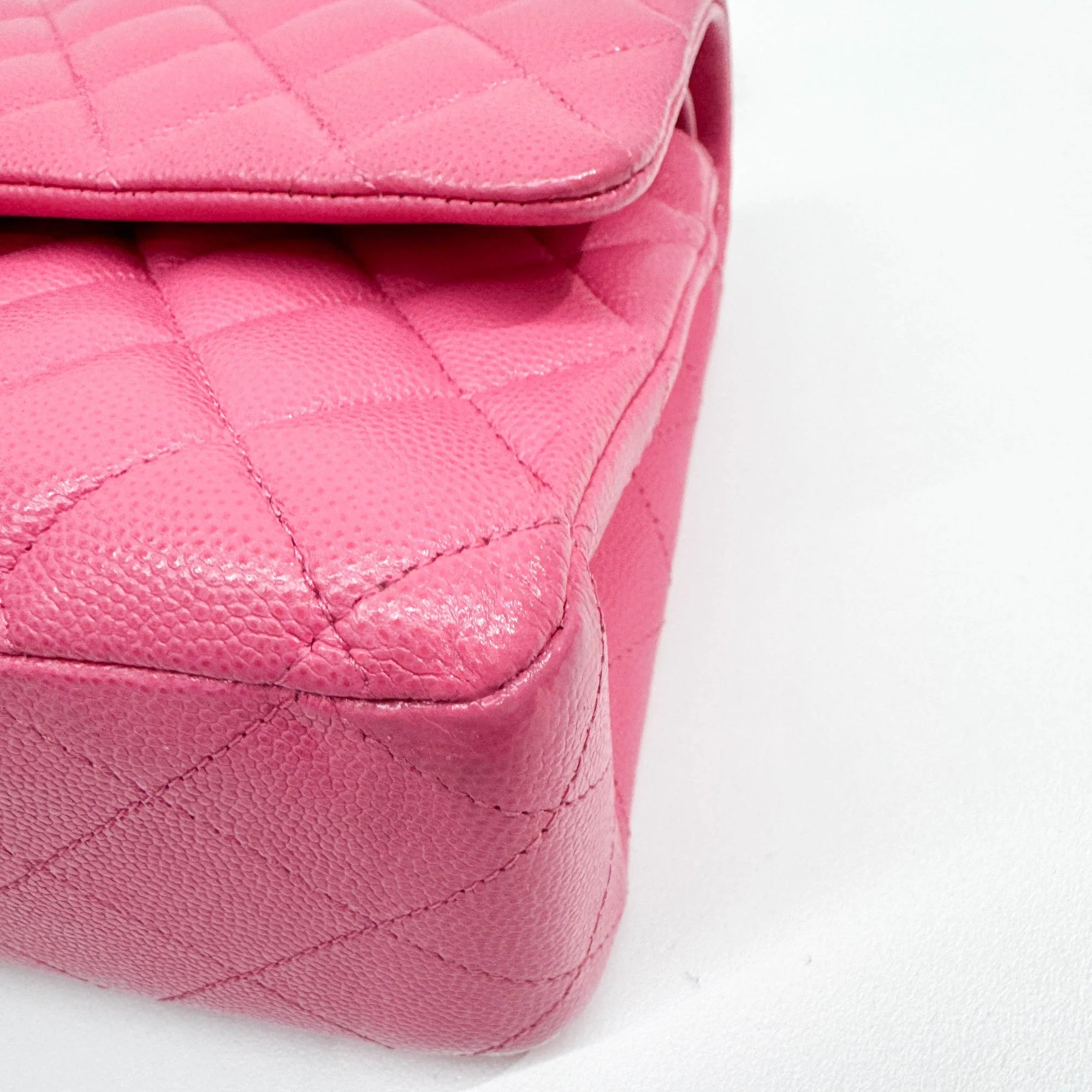 2020 Double Flap Pink Grain Calf Skin Chain Shoulder Bag - Image 9