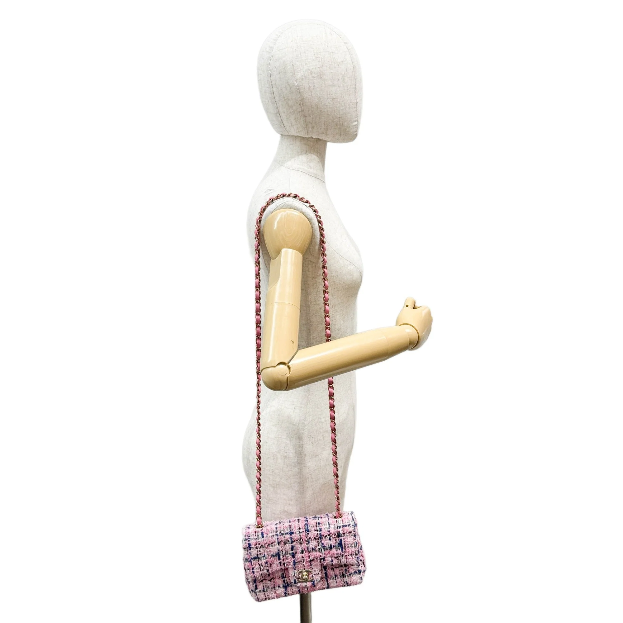 2021- Mini Classic Flap Pink Tweed Chain Shoulder Bag - Image 3