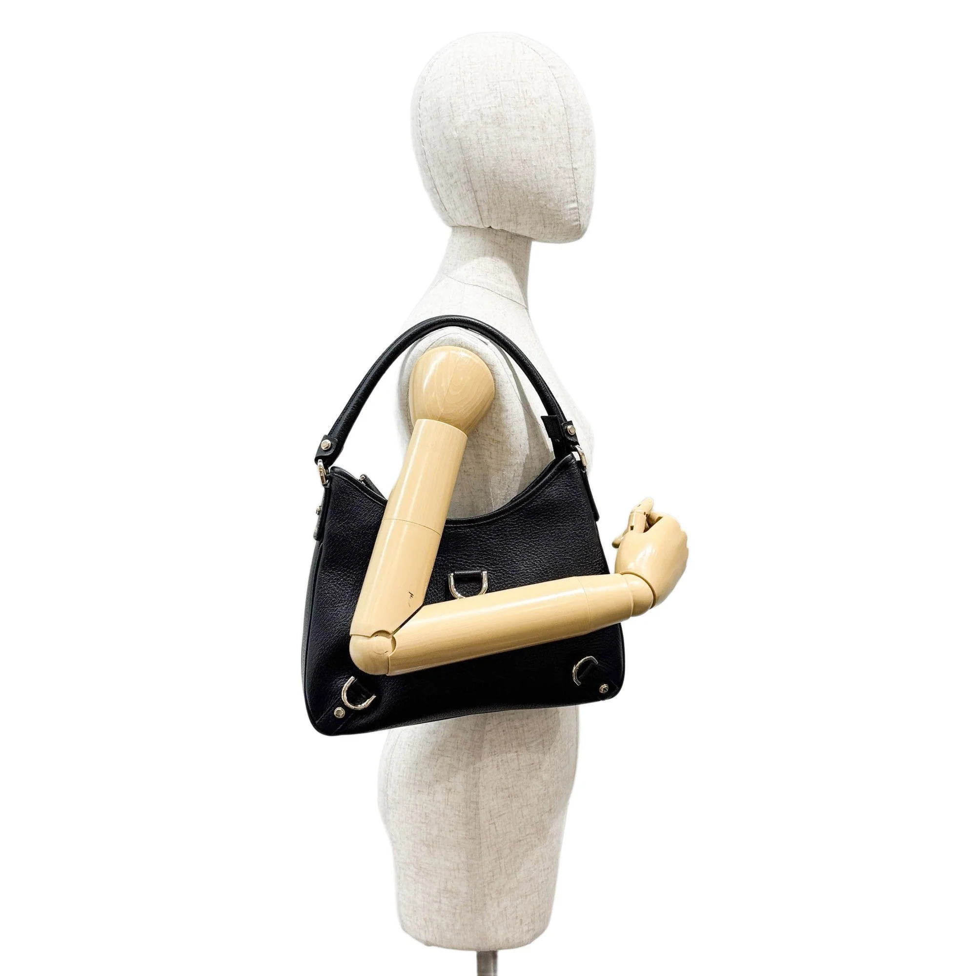 Abbey D-Ring Black Leather Shoulder Bag - Image 3