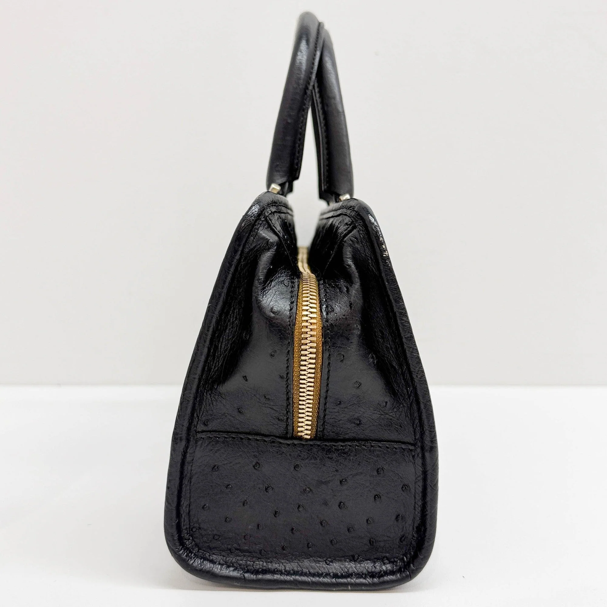 Amazona Black Ostrich Embossed Leather Hand Bag - Image 5