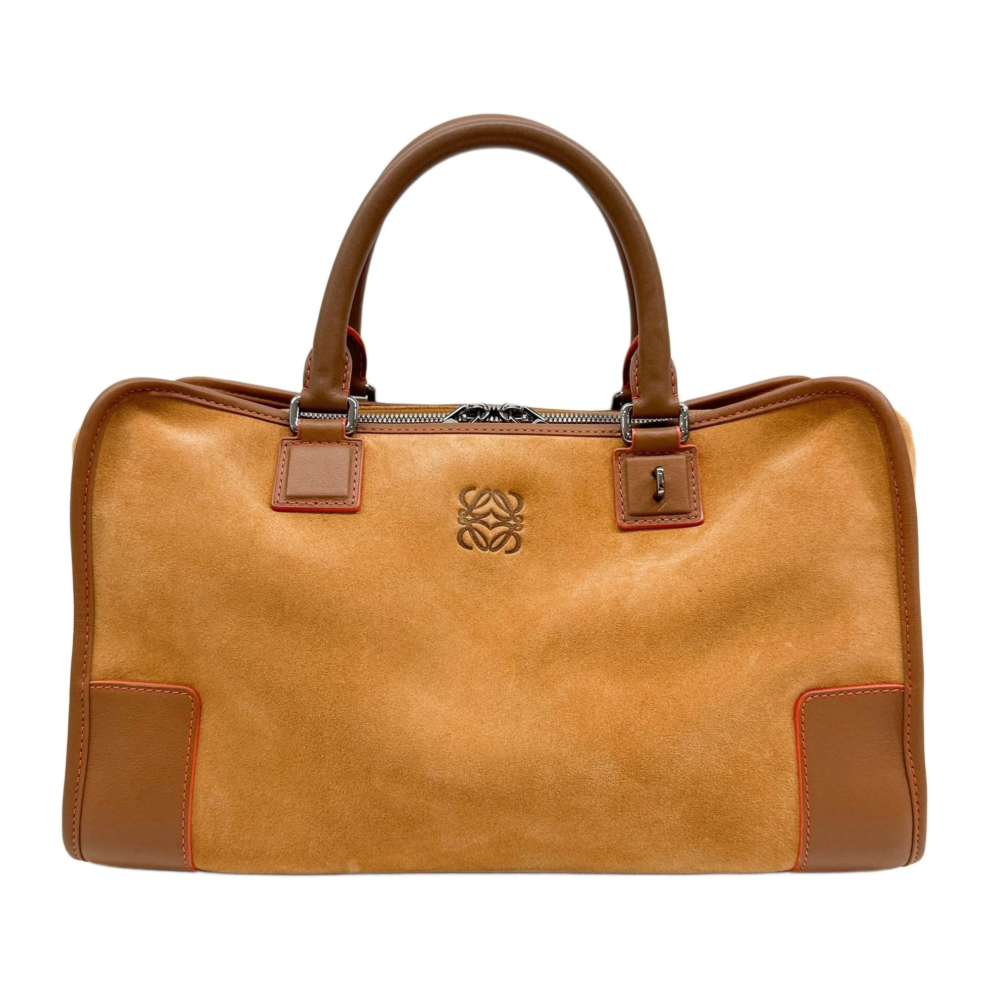 Amazona Orange Piping Tan Suede Hand Bag