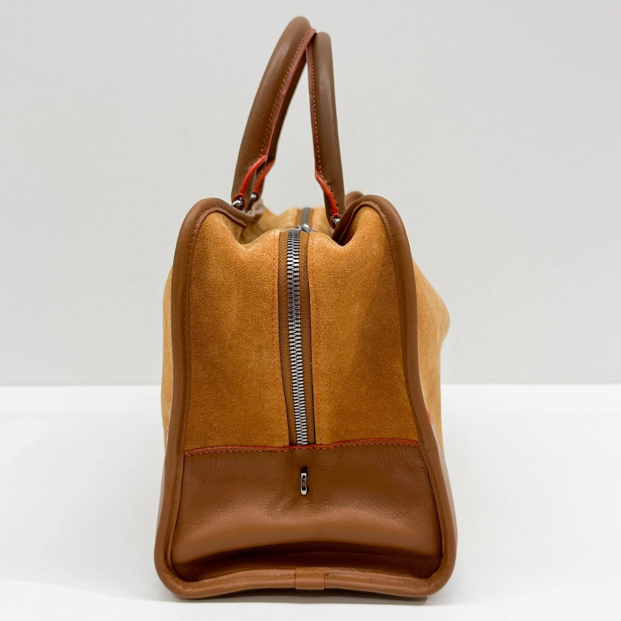 Amazona Orange Piping Tan Suede Hand Bag - Image 6
