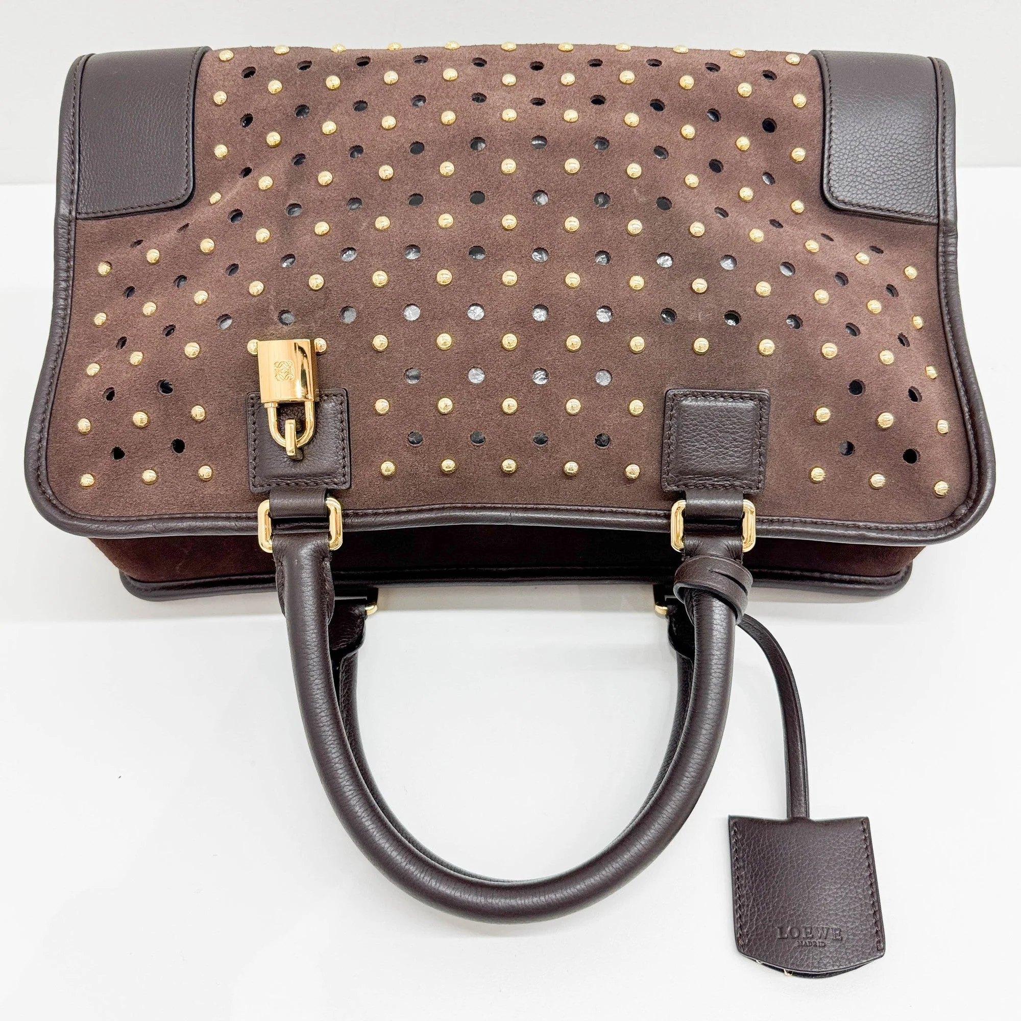 Amazona Studded Brown Suede Hand Bag - Image 6