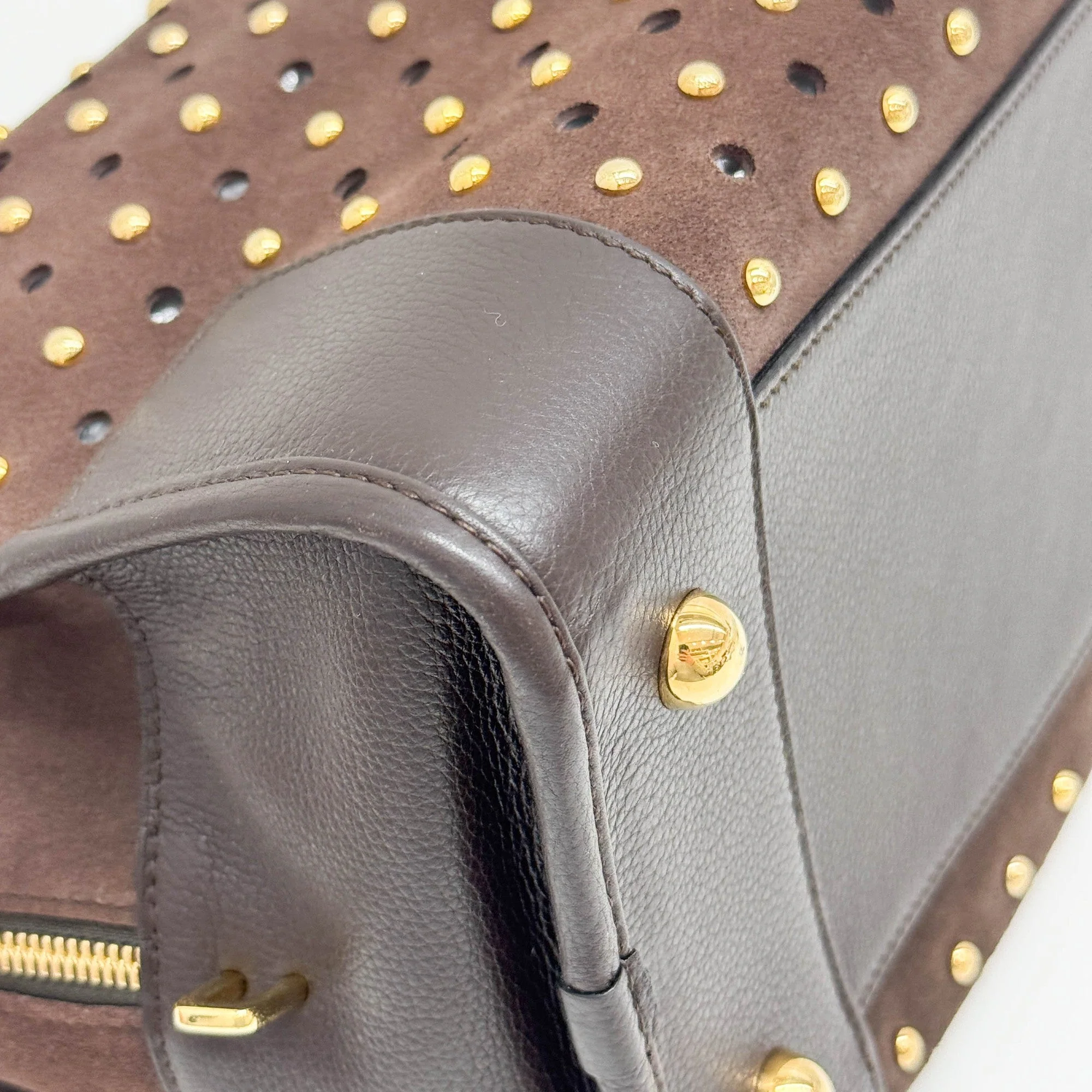 Amazona Studded Brown Suede Hand Bag - Image 8