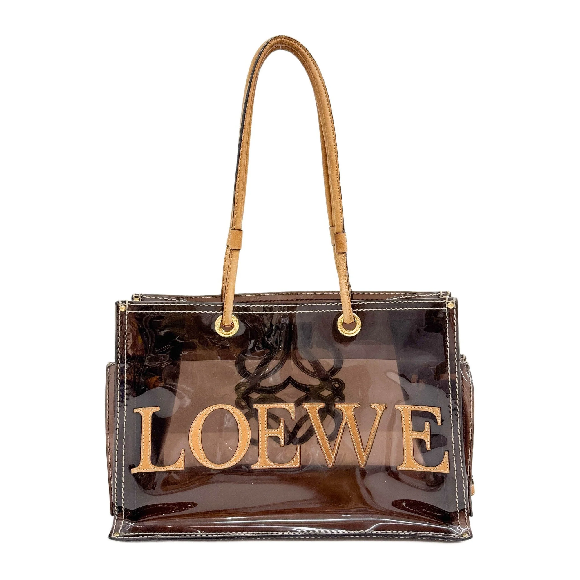 Anagram Logo Translucent Brown Vinyl Shoulder Bag