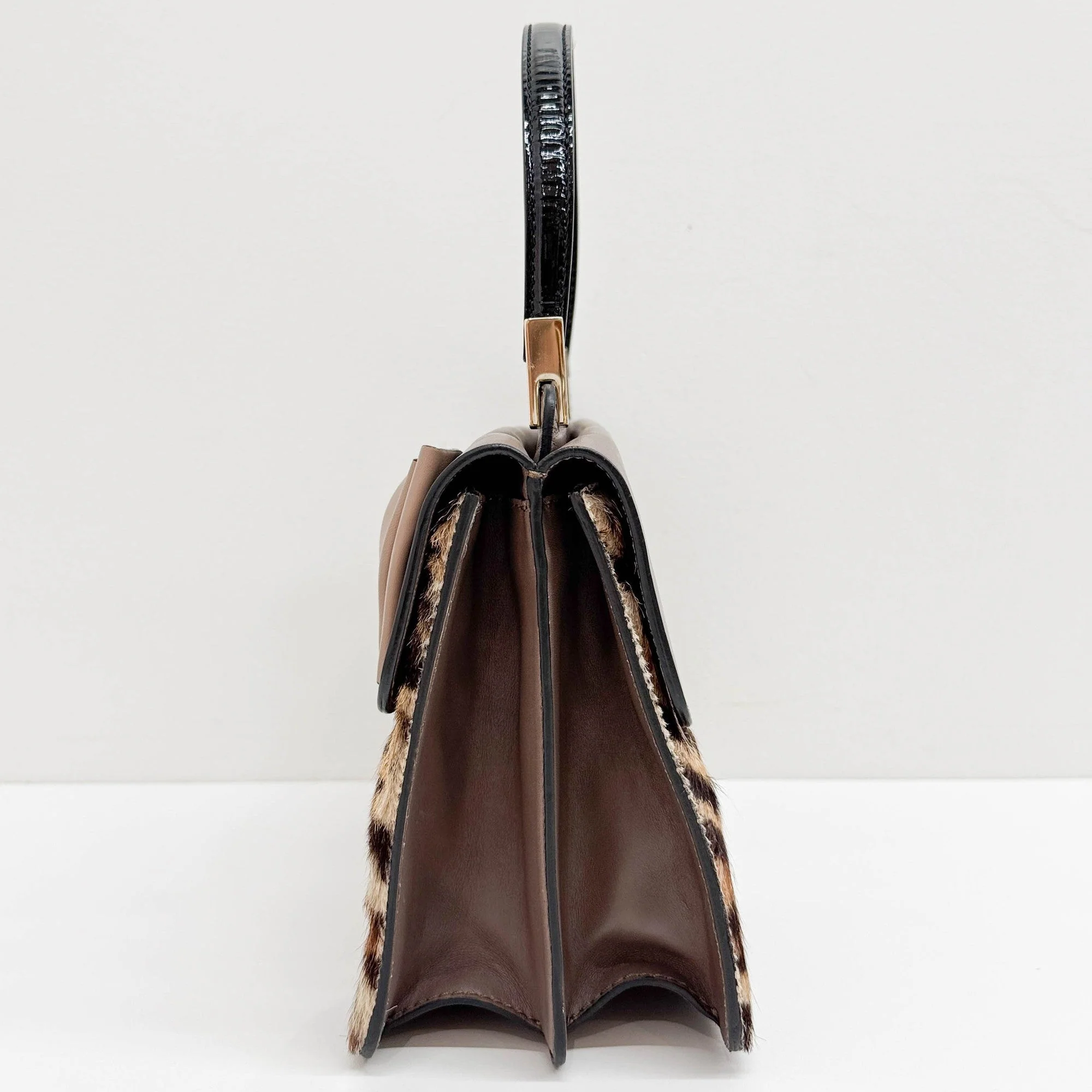 Aphrodite Brown Leather and Leopard Print Pony Hair Hand Bag - Image 6