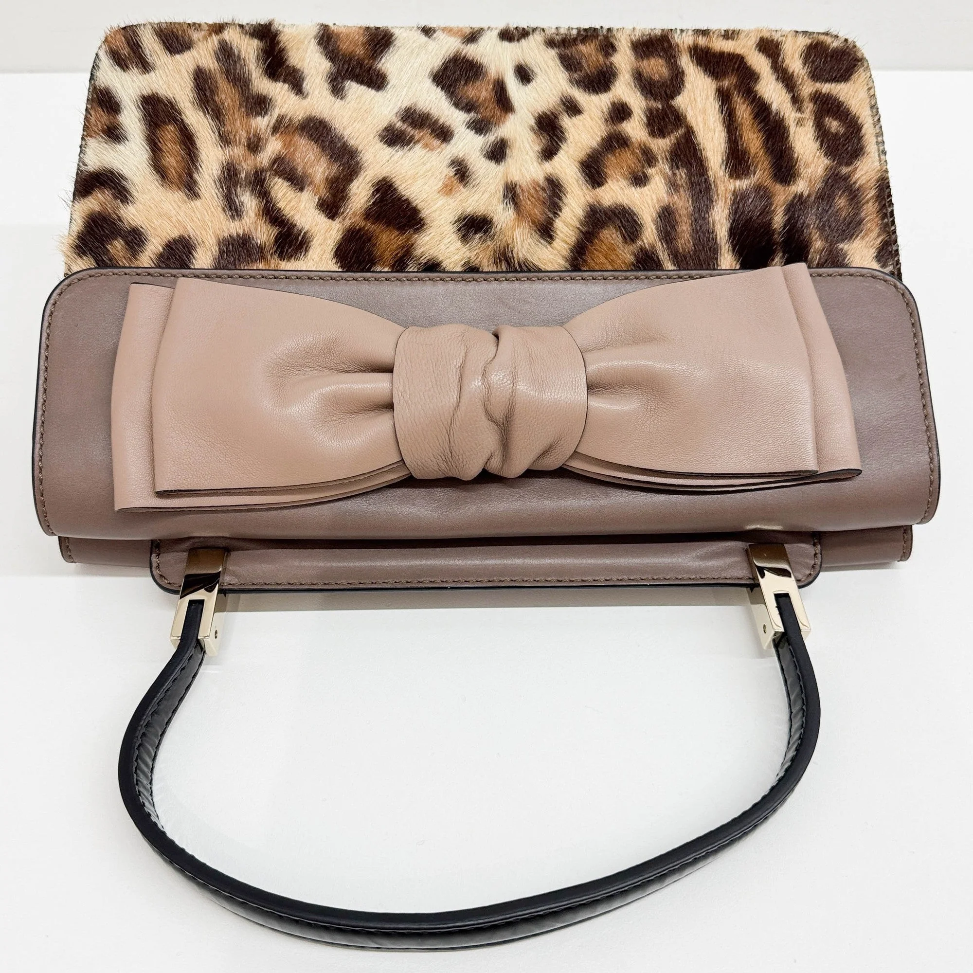 Aphrodite Brown Leather and Leopard Print Pony Hair Hand Bag - Image 7