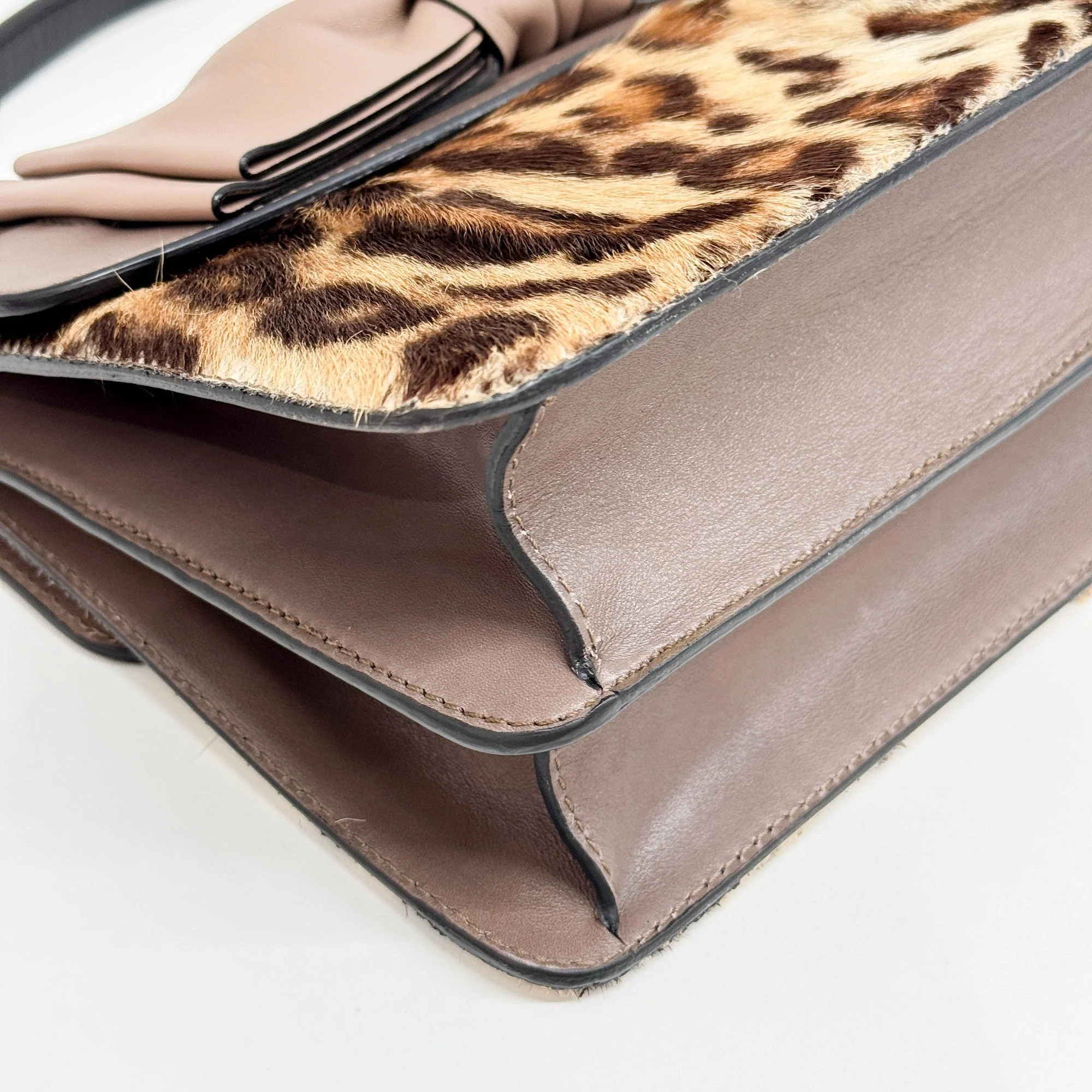 Aphrodite Brown Leather and Leopard Print Pony Hair Hand Bag - Image 9