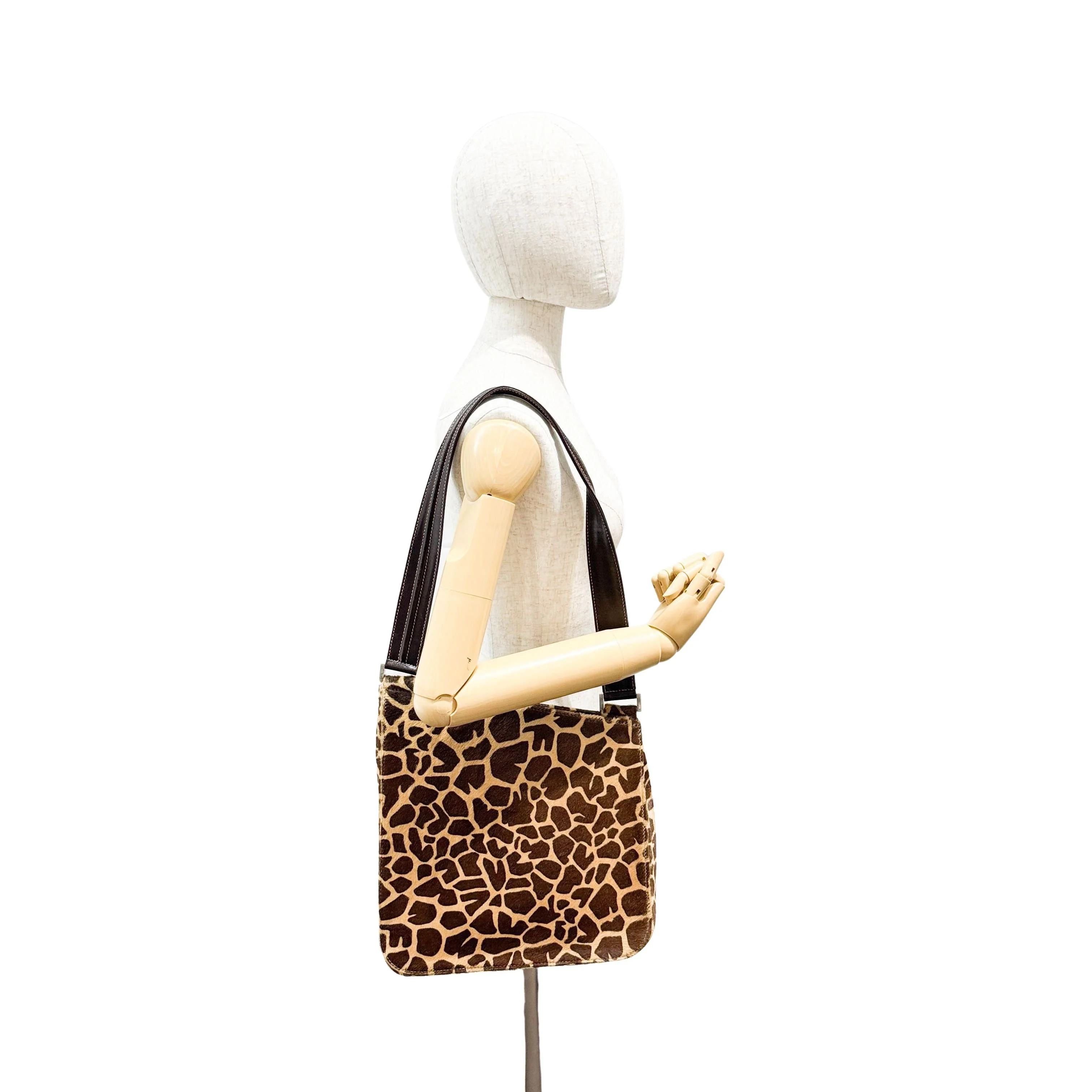 Asymmetrical Brown Giraffe Print Pony Hair Shoulder Bag - Image 11