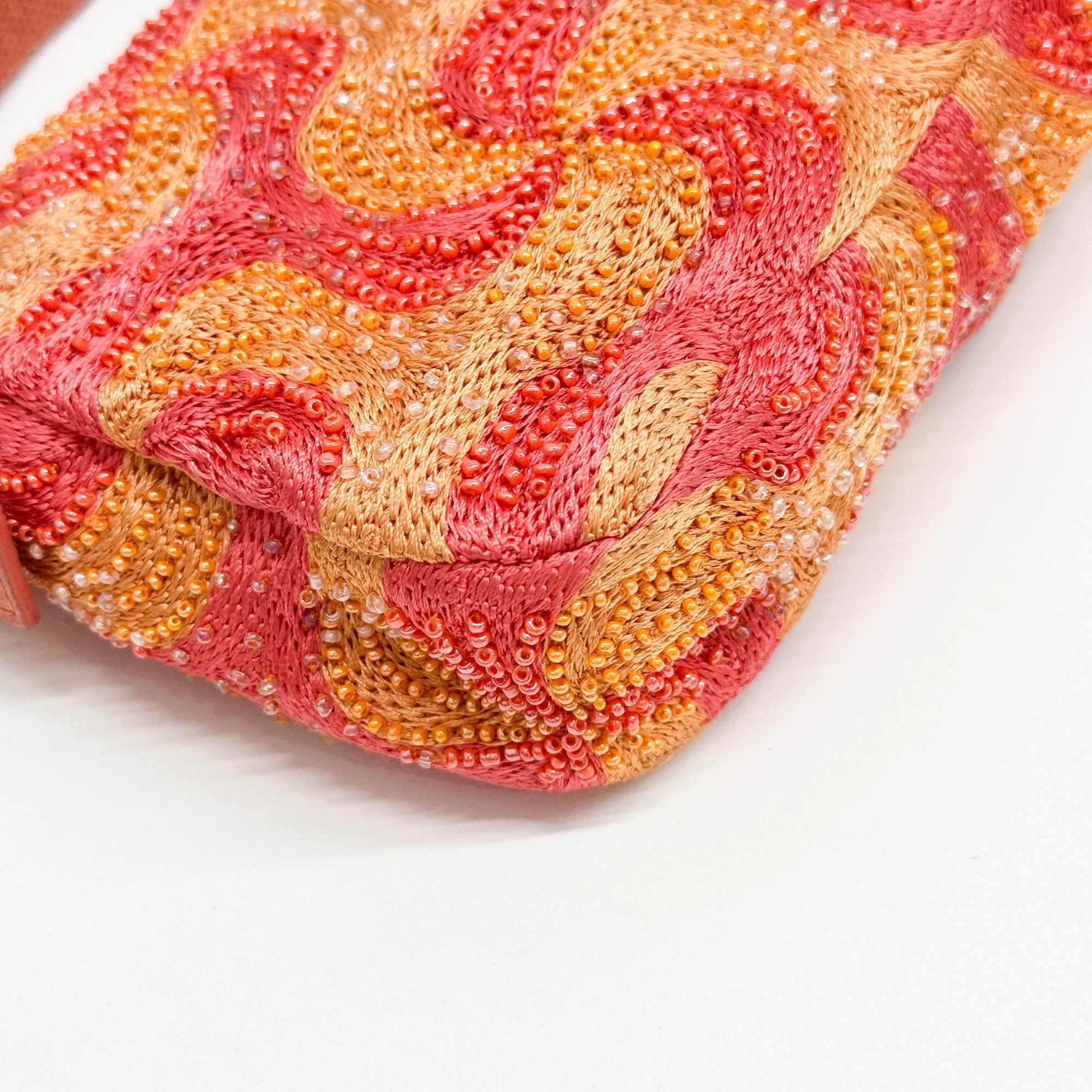 Baguette Beaded Orange & Pink Swirl Polyester Shoulder Bag - Image 10
