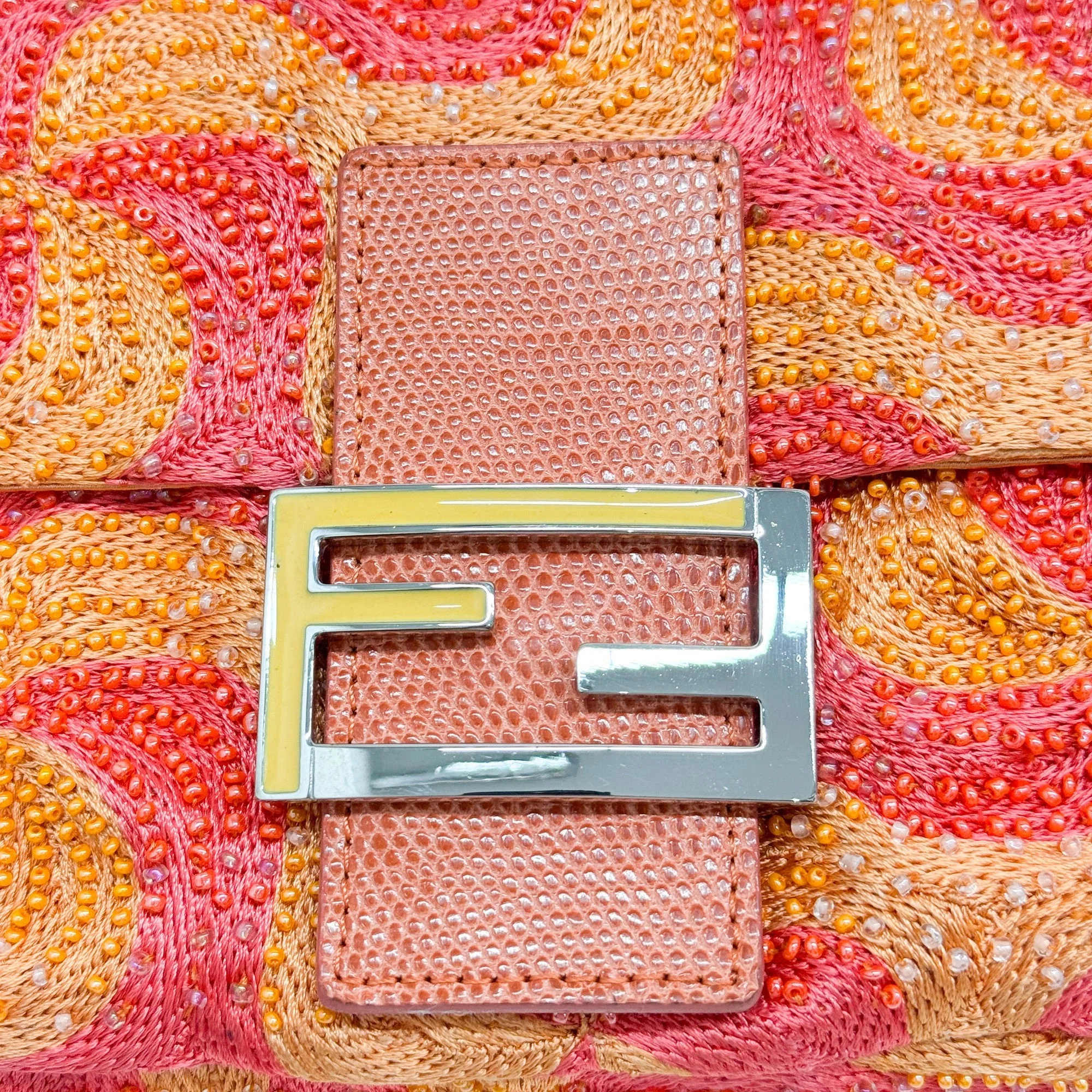Baguette Beaded Orange & Pink Swirl Polyester Shoulder Bag - Image 12