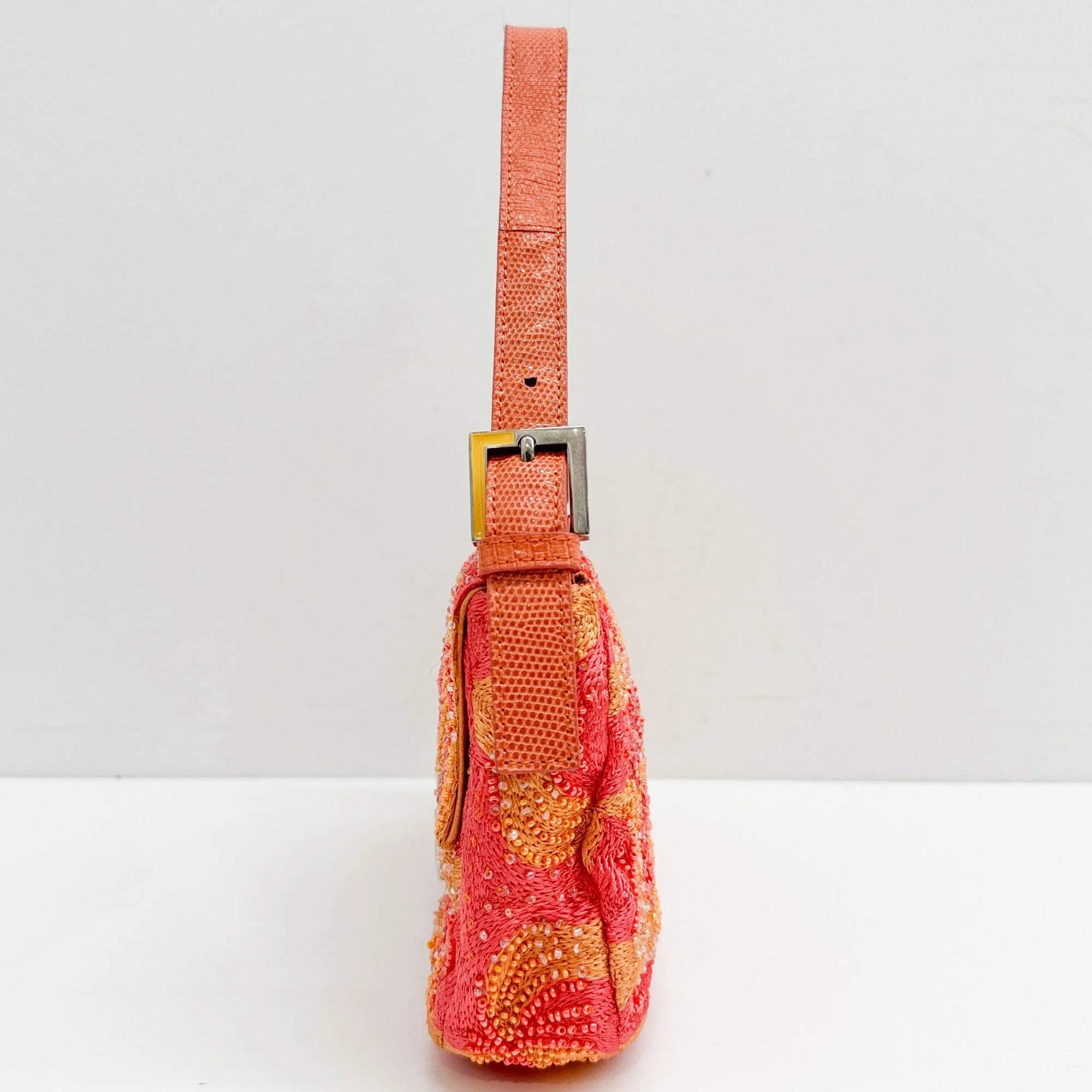 Baguette Beaded Orange & Pink Swirl Polyester Shoulder Bag - Image 5
