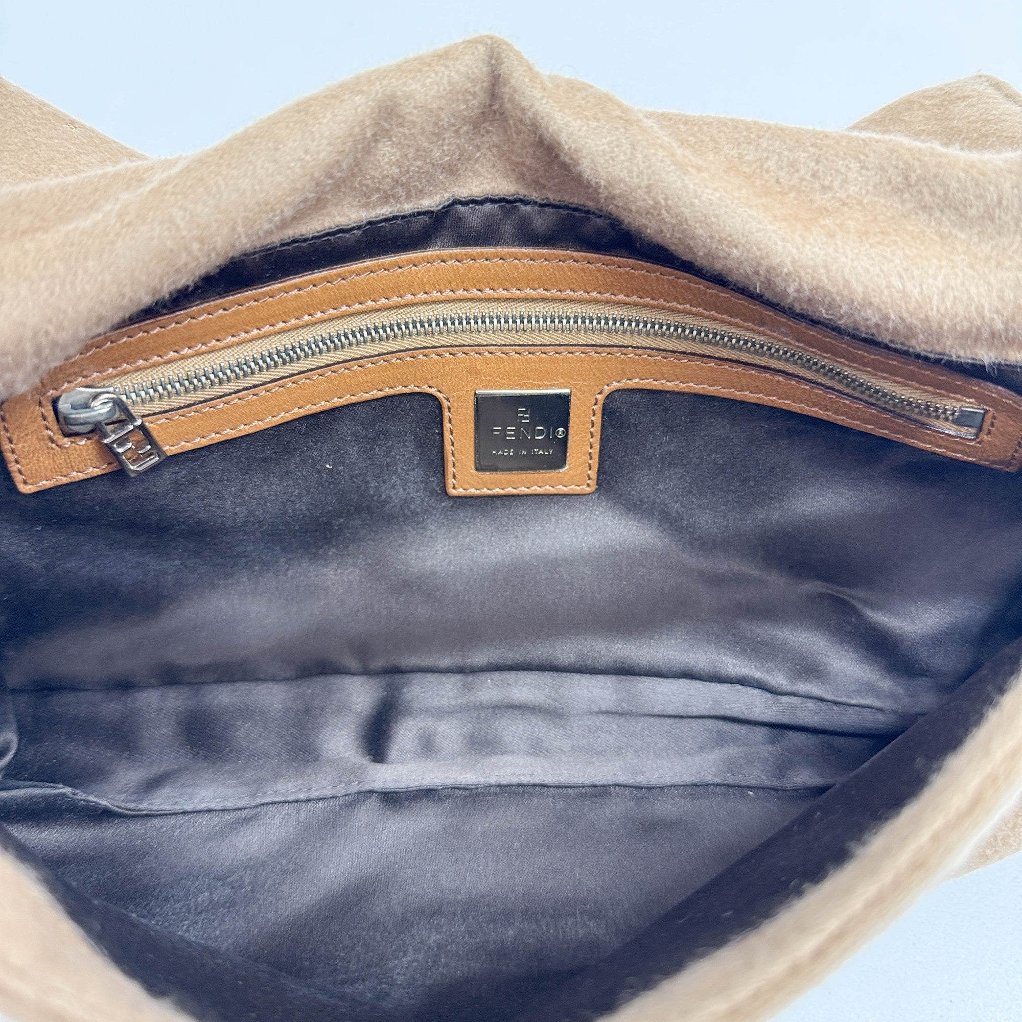 Baguette Beige Cashmere Shoulder Bag - Image 13