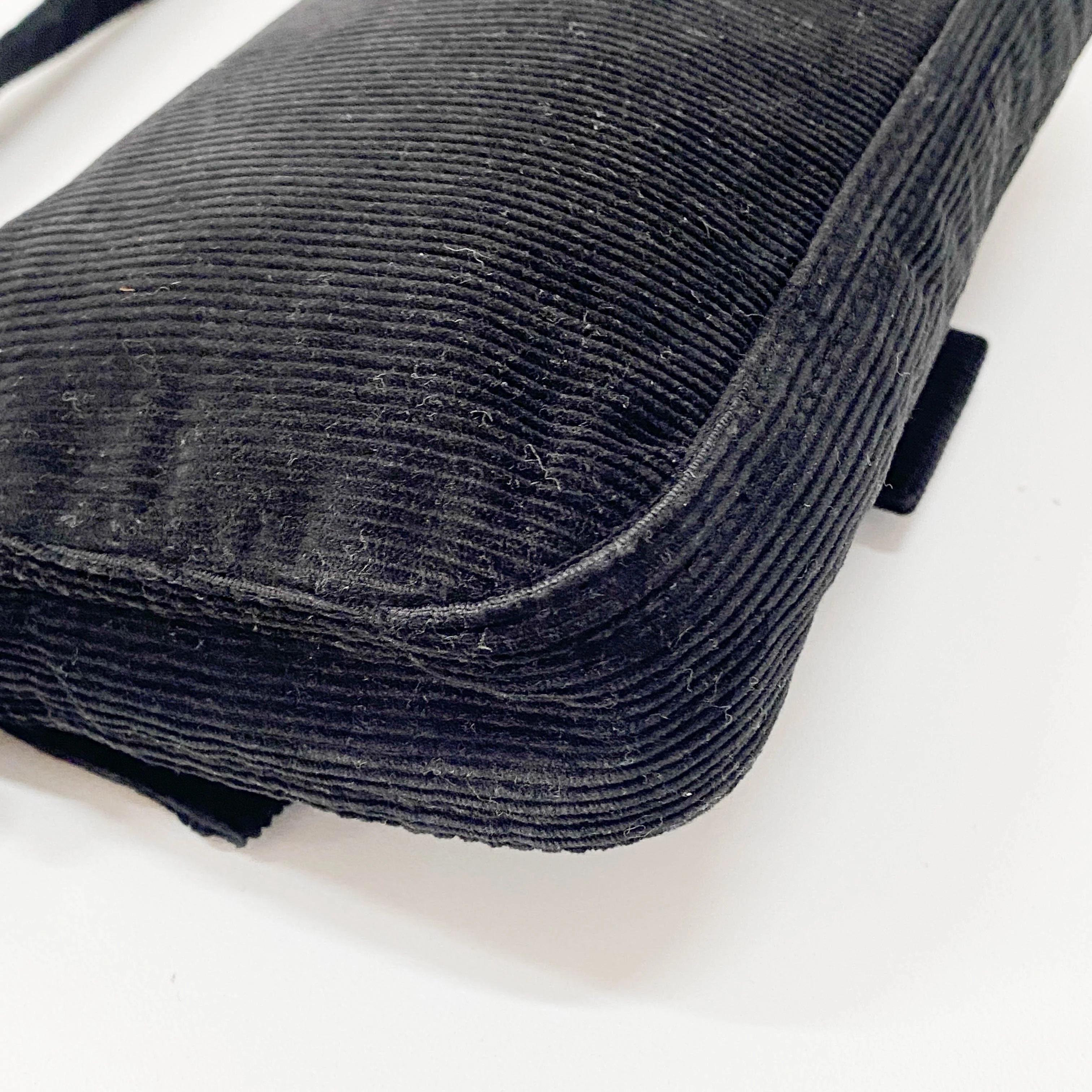 Baguette Black Corduroy Shoulder Bag - Image 11