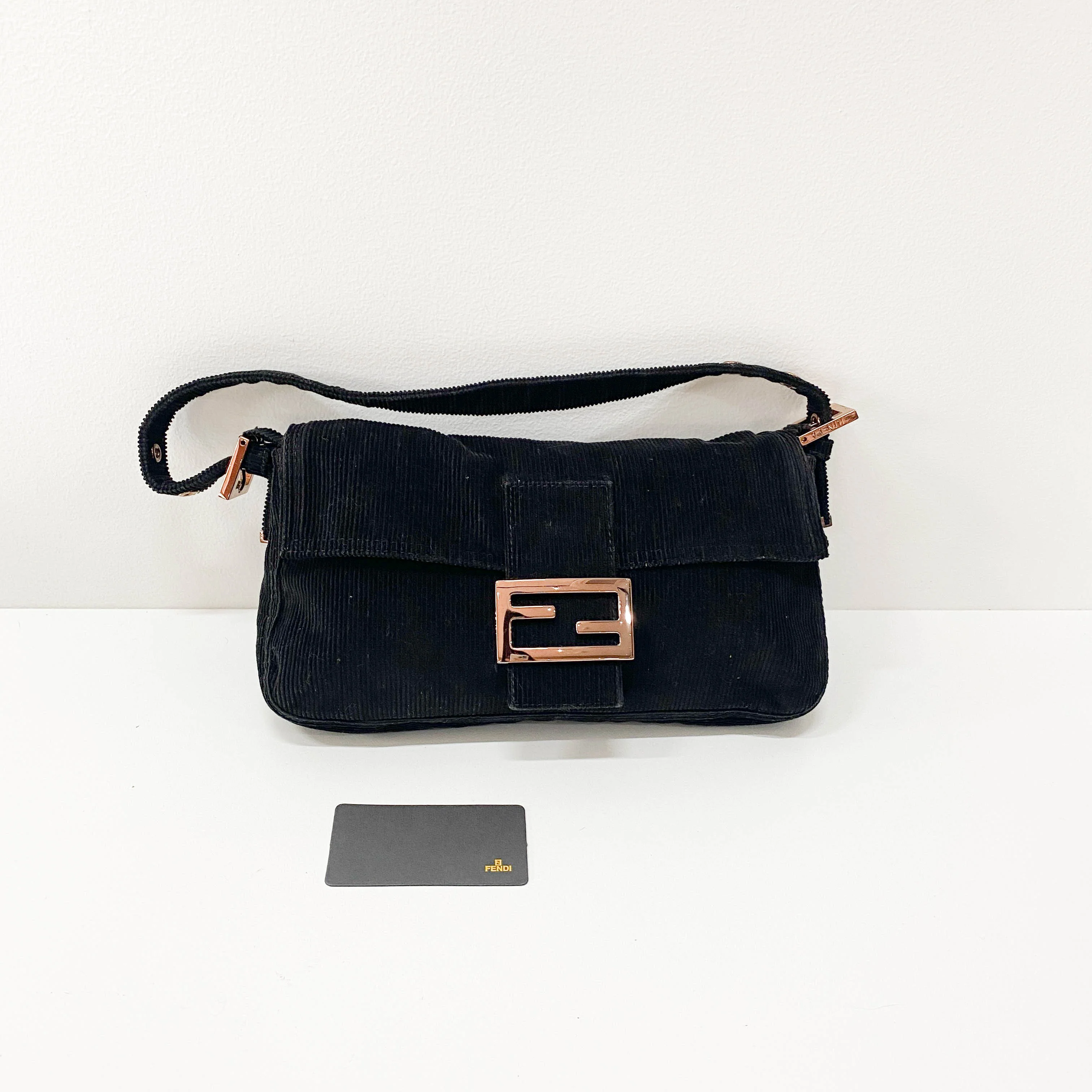 Baguette Black Corduroy Shoulder Bag - Image 16