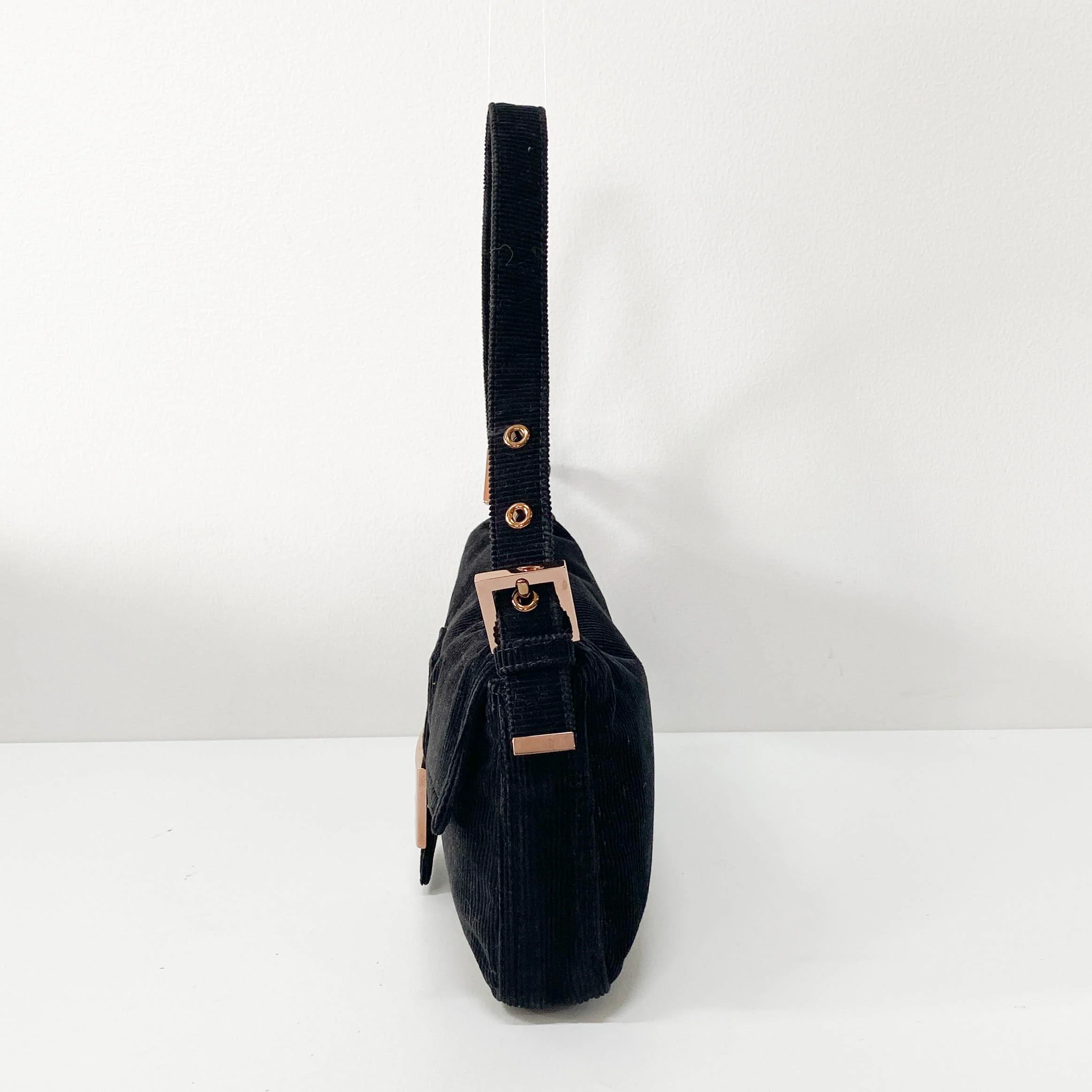 Baguette Black Corduroy Shoulder Bag - Image 3
