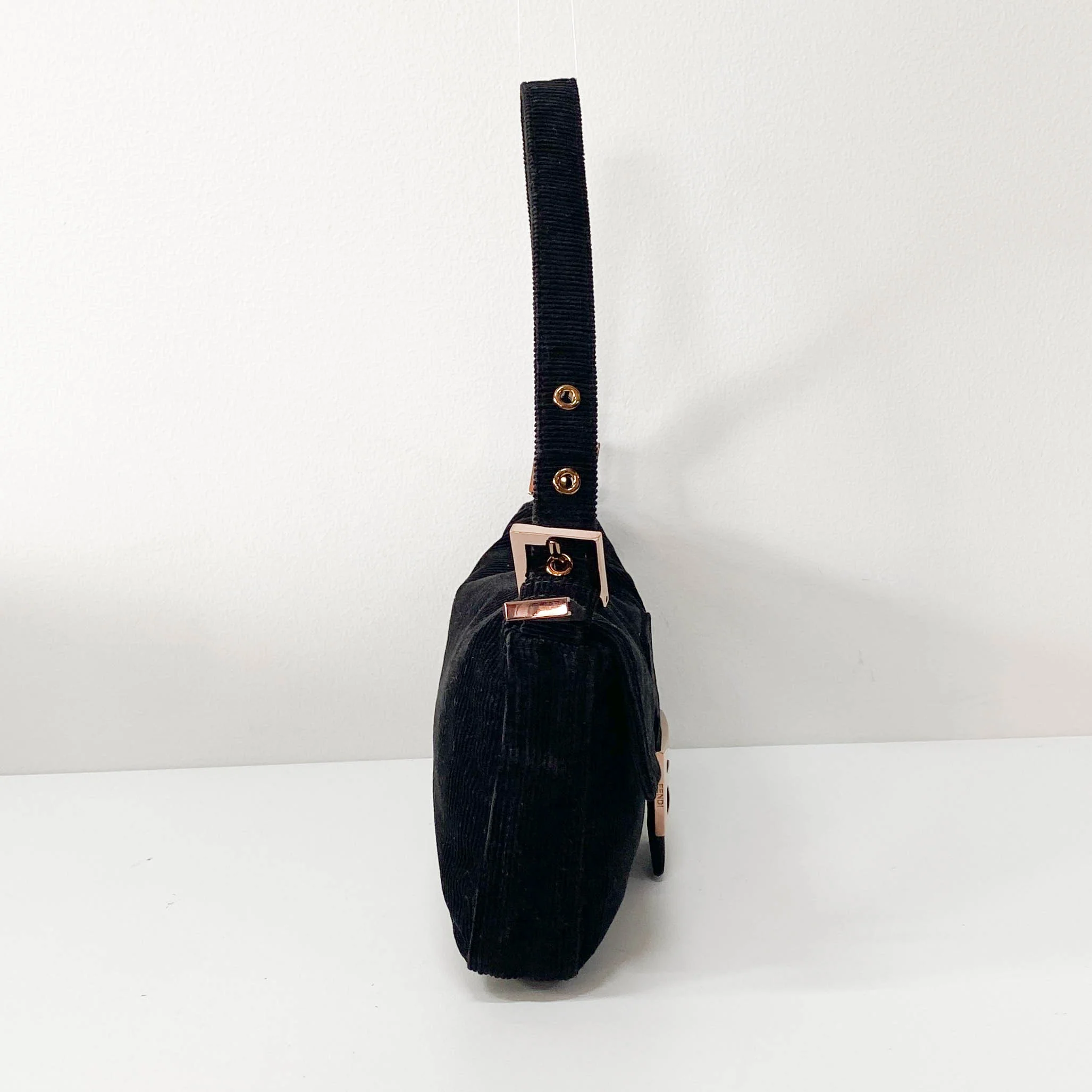Baguette Black Corduroy Shoulder Bag - Image 4