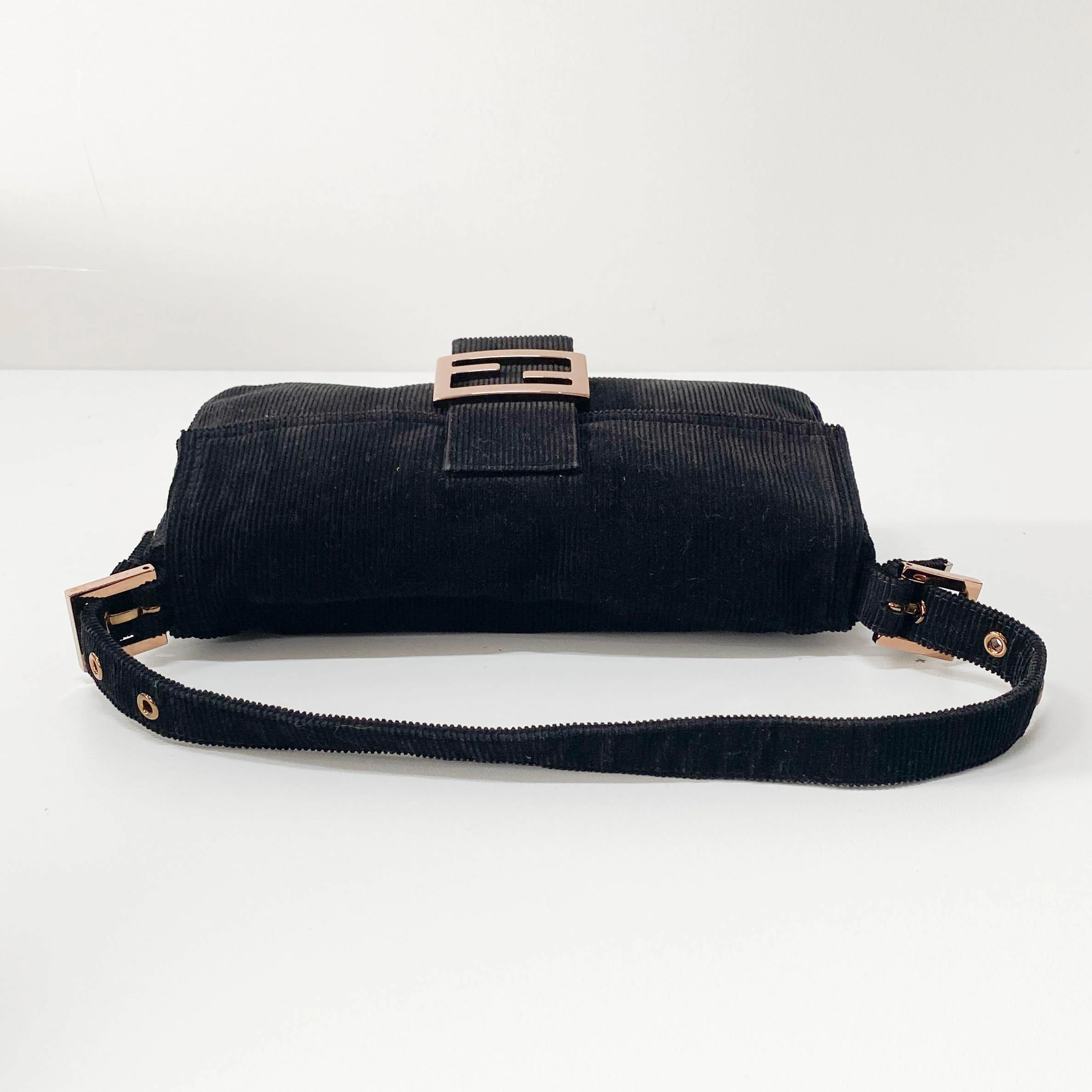 Baguette Black Corduroy Shoulder Bag - Image 5