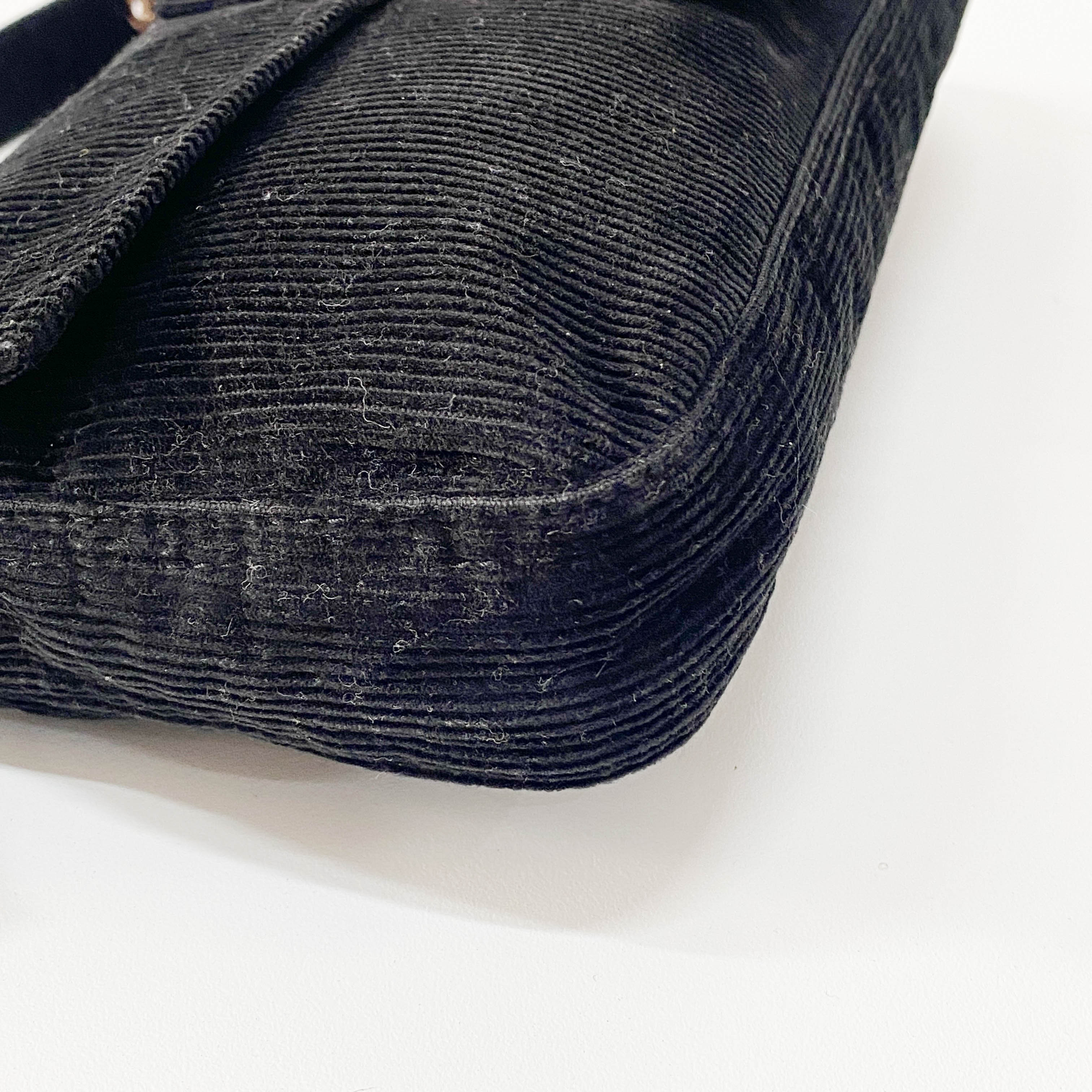 Baguette Black Corduroy Shoulder Bag - Image 9