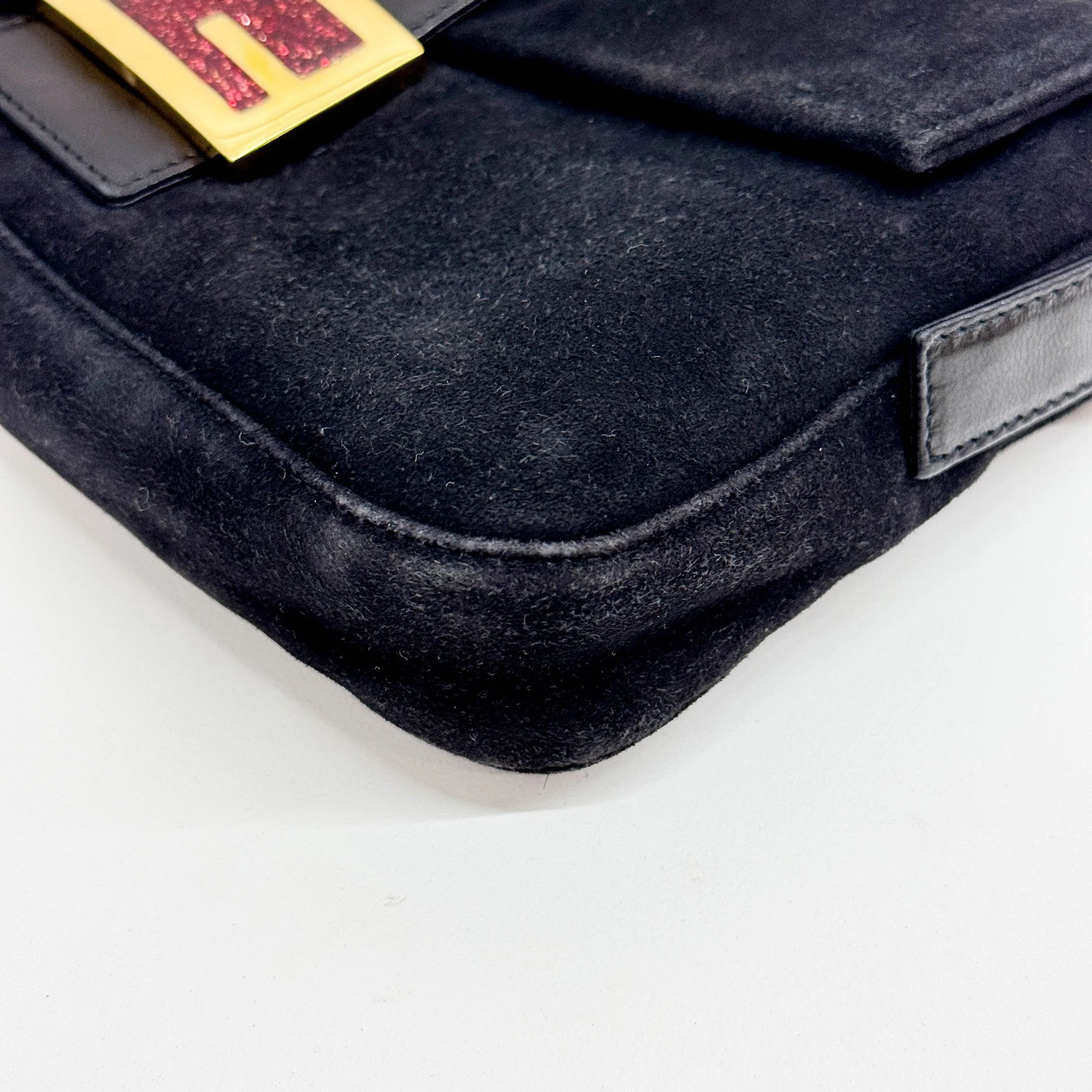 Baguette Black Suede Shoulder Bag - Image 10