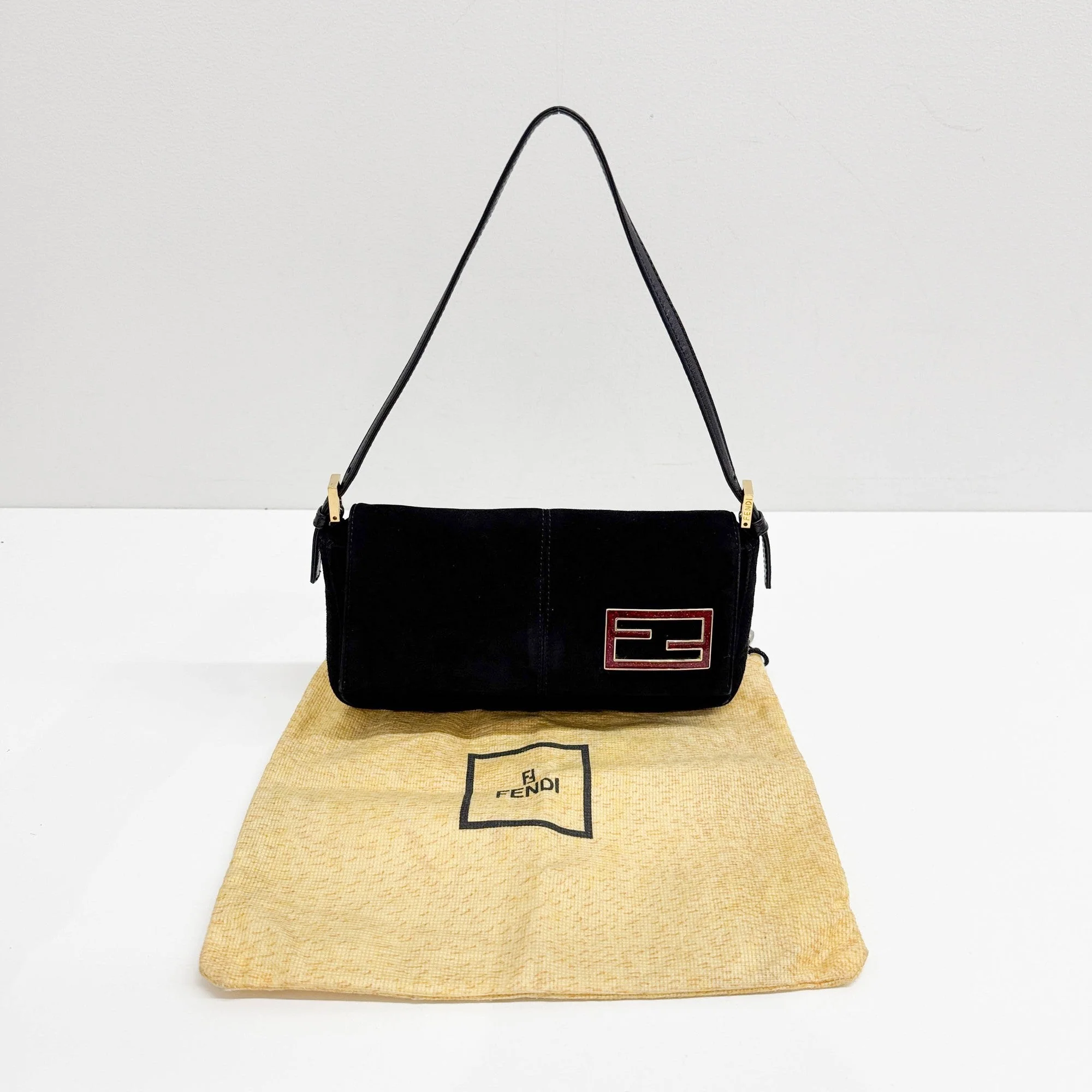 Baguette Black Suede Shoulder Bag - Image 4