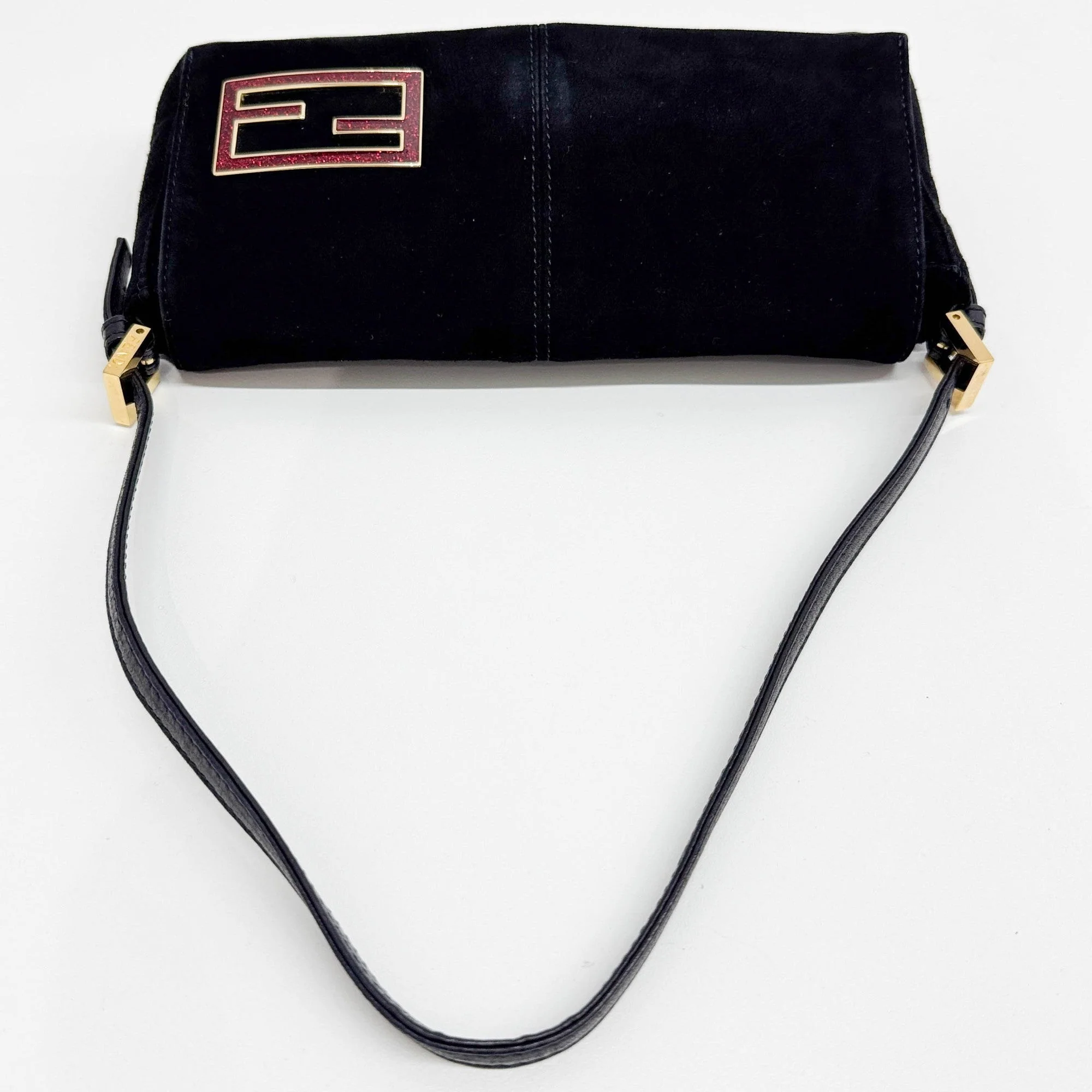 Baguette Black Suede Shoulder Bag - Image 7