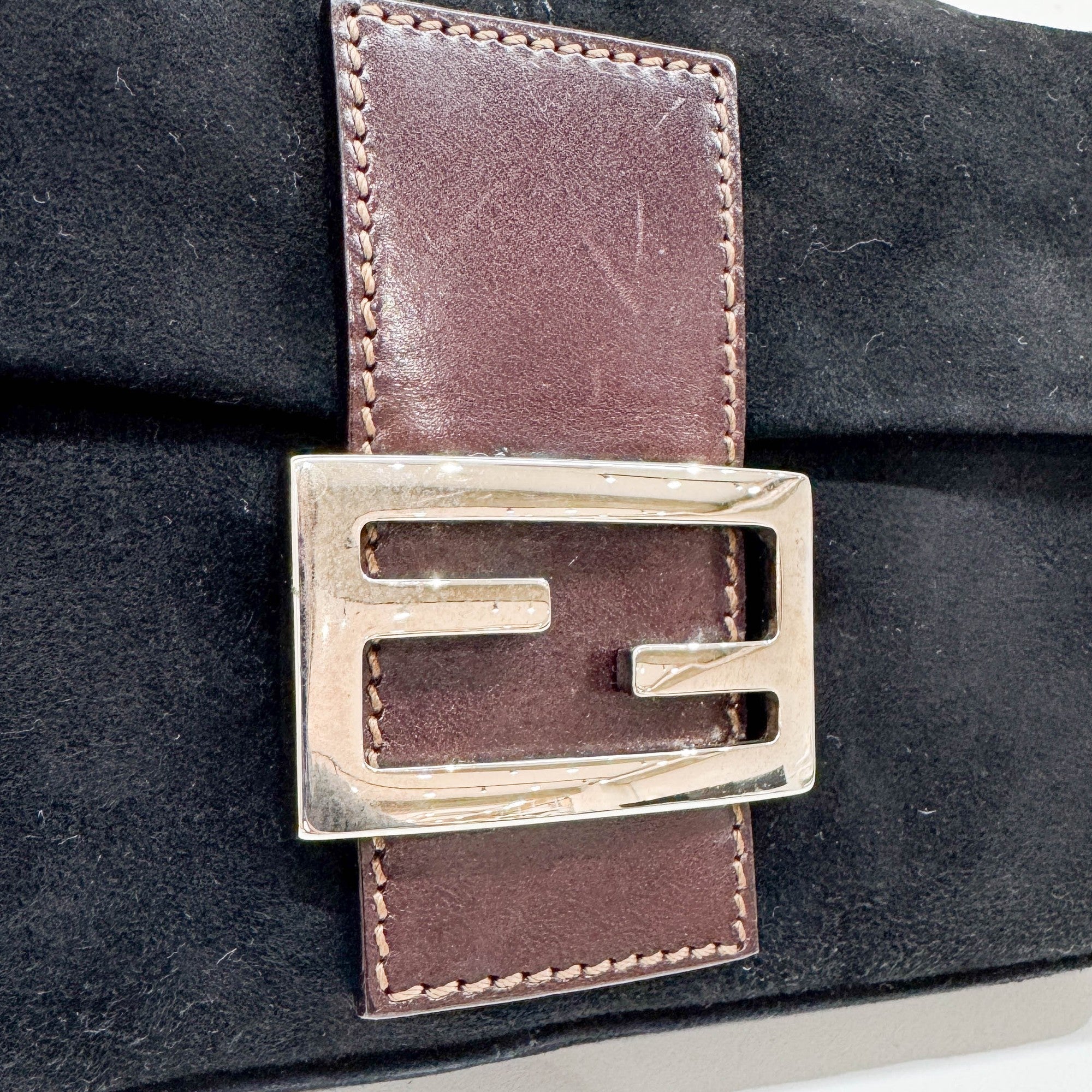 Baguette Black Suede Shoulder Bag - Image 13
