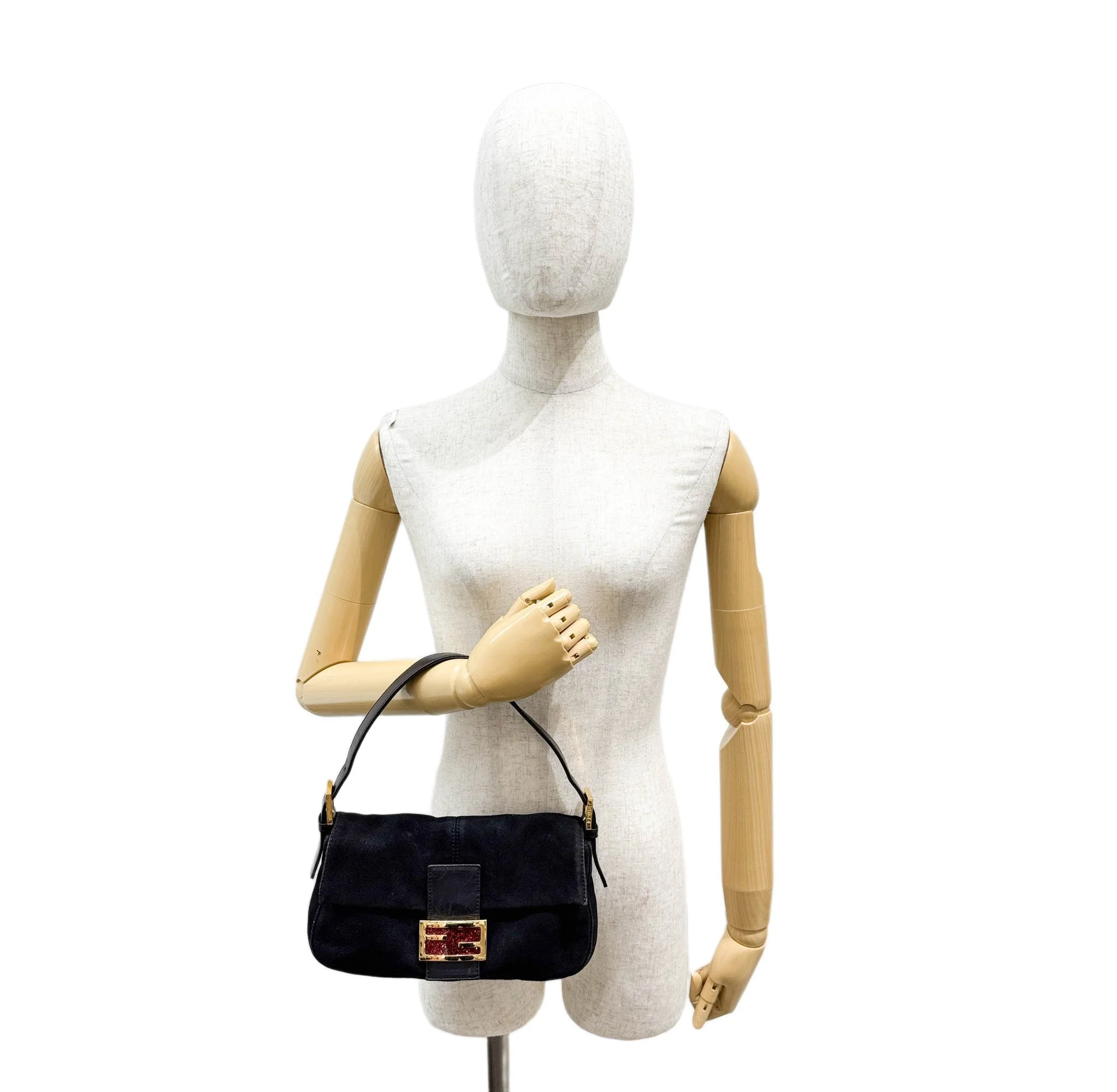 Baguette Black Suede Shoulder Bag - Image 3