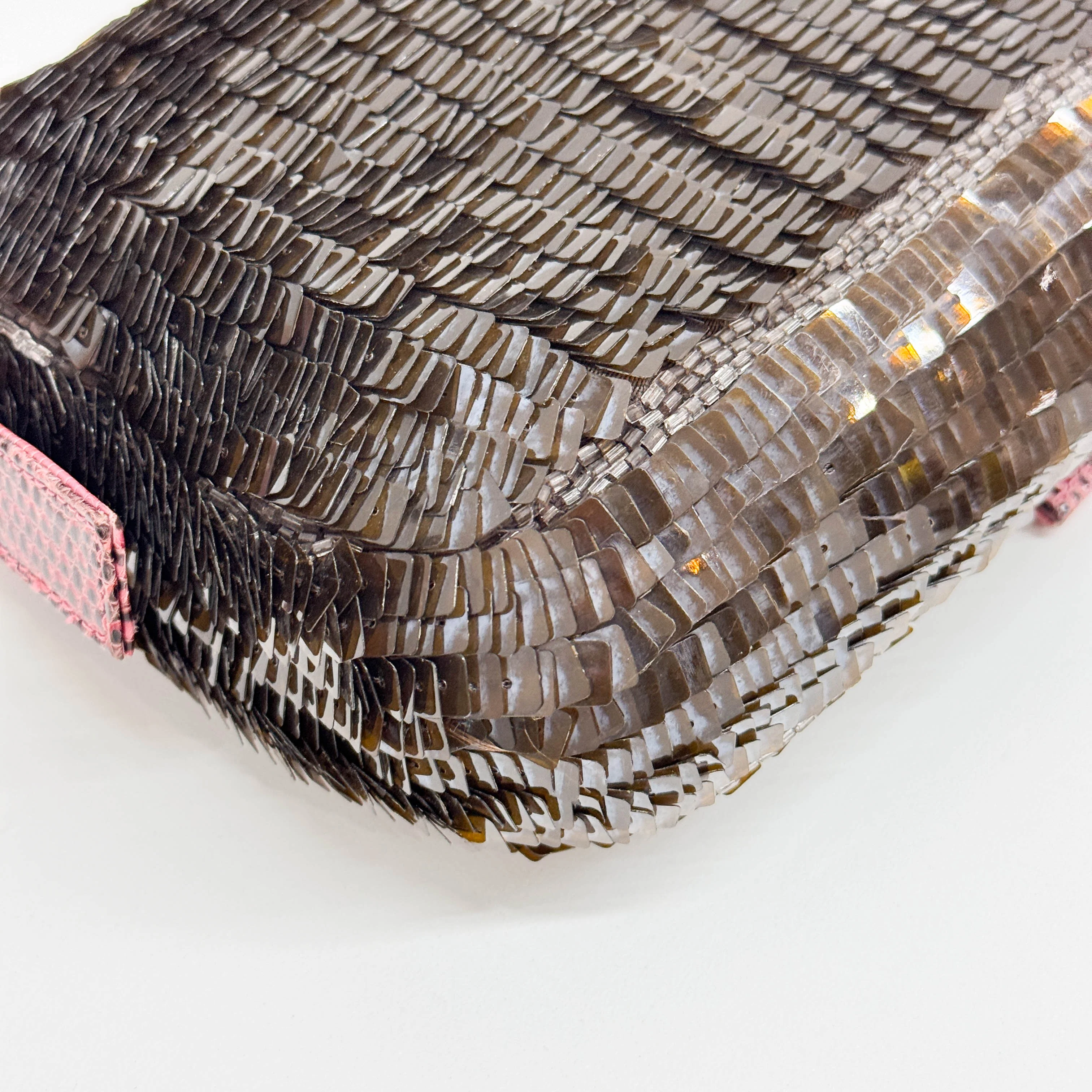 Baguette Blue Beaded Brown Sequin Shoulder Bag - Image 10