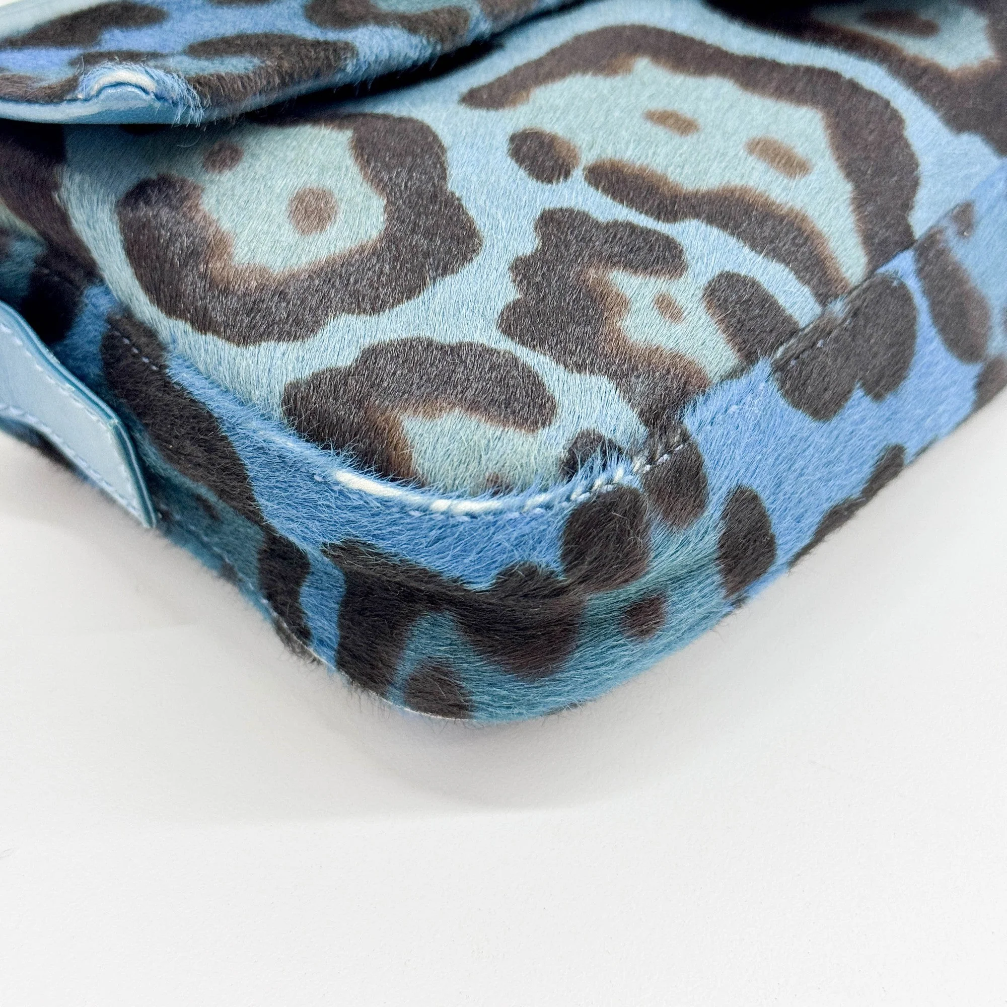 Baguette Blue Leopard Print Pony Hair Shoulder Bag - Image 11