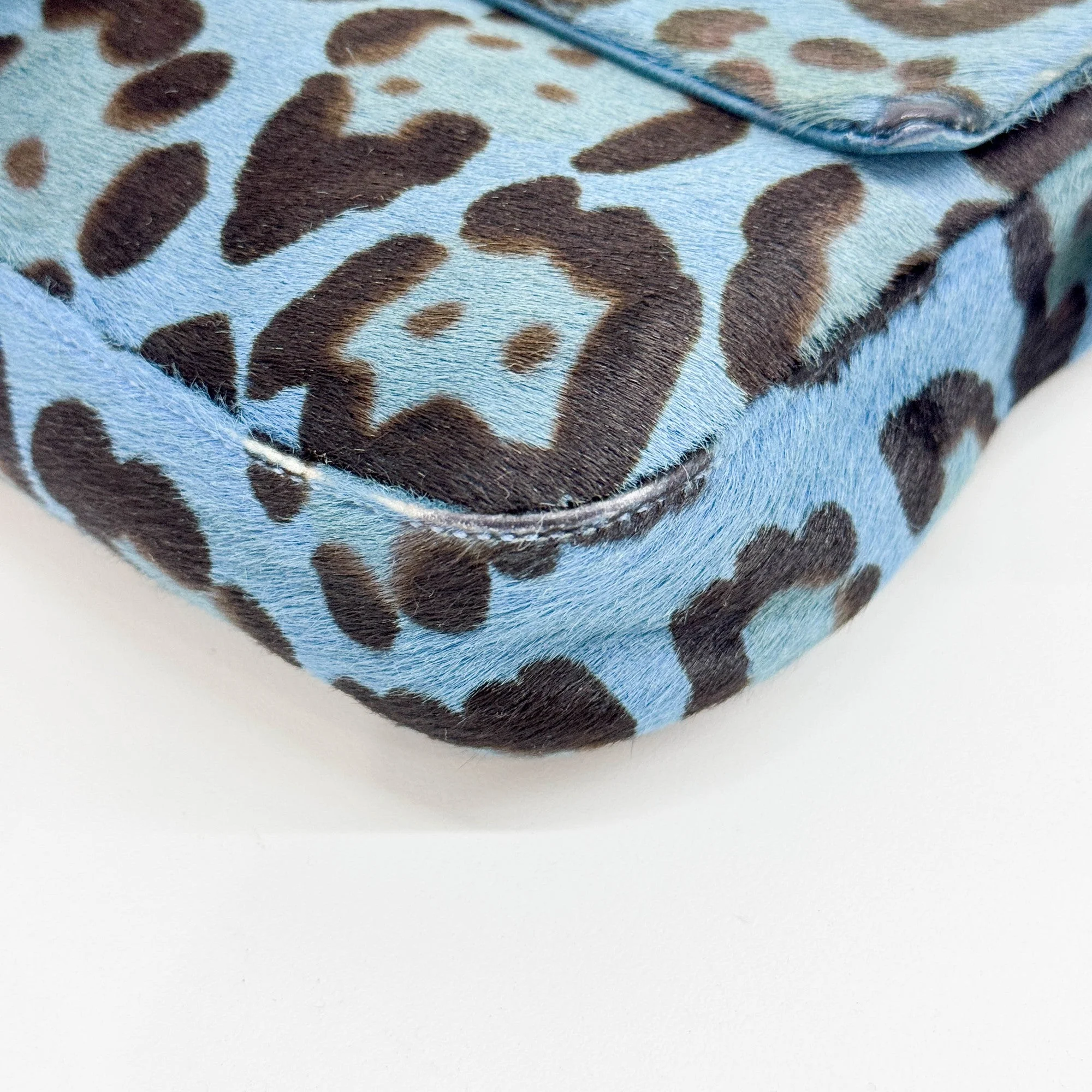 Baguette Blue Leopard Print Pony Hair Shoulder Bag - Image 12
