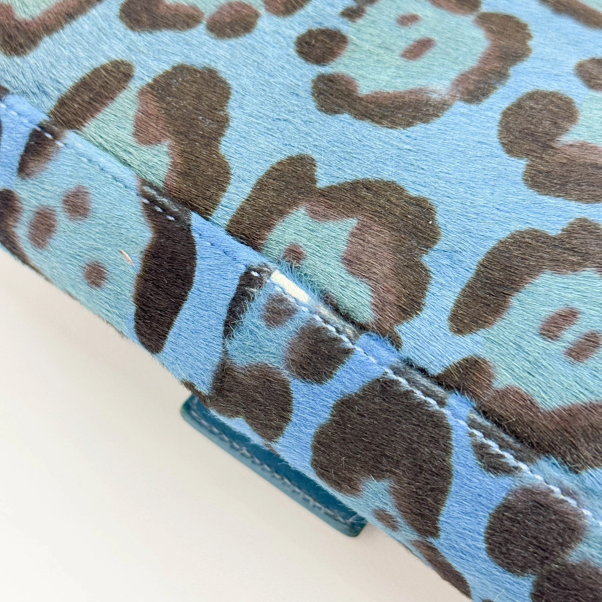 Baguette Blue Leopard Print Pony Hair Shoulder Bag - Image 16