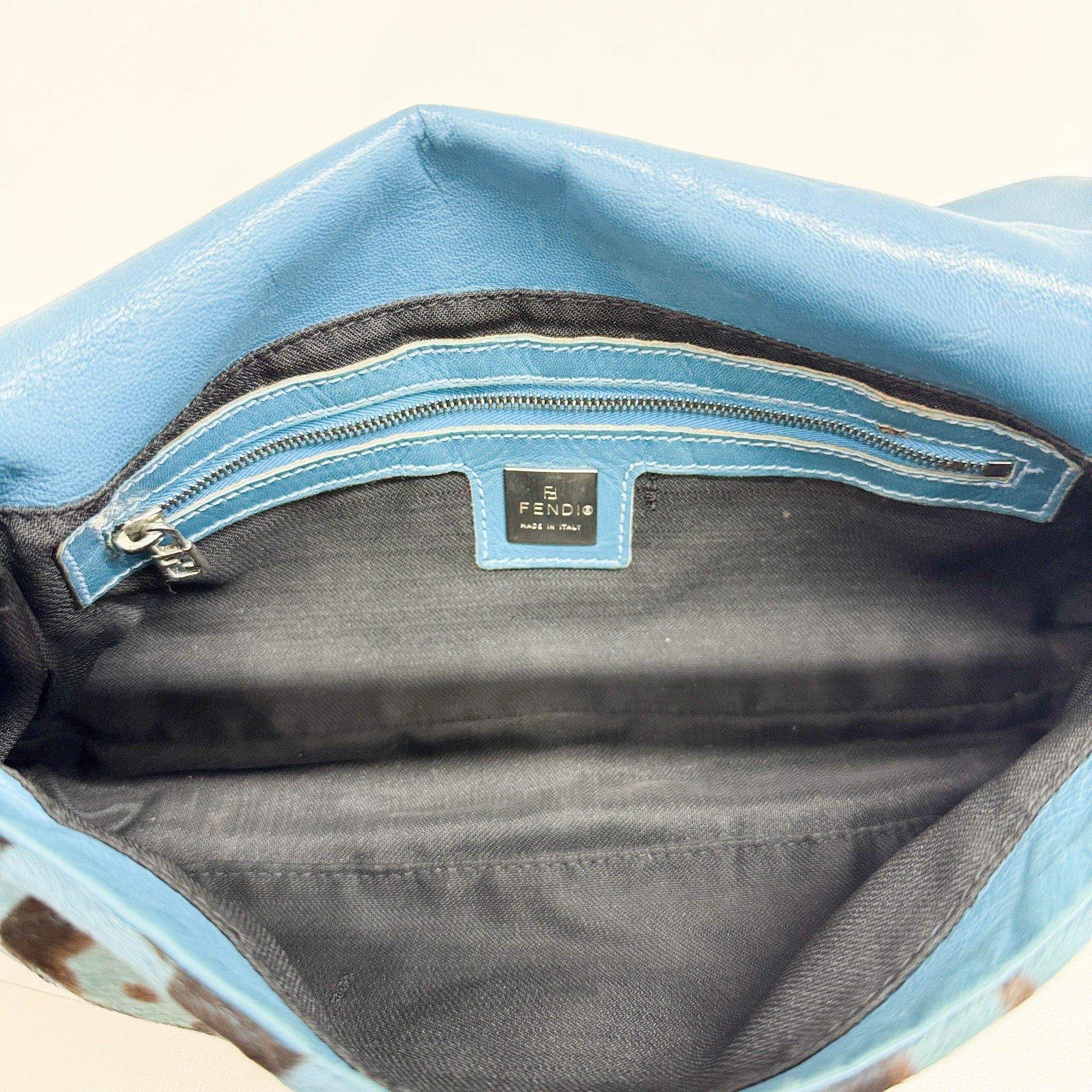 Baguette Blue Leopard Print Pony Hair Shoulder Bag - Image 18