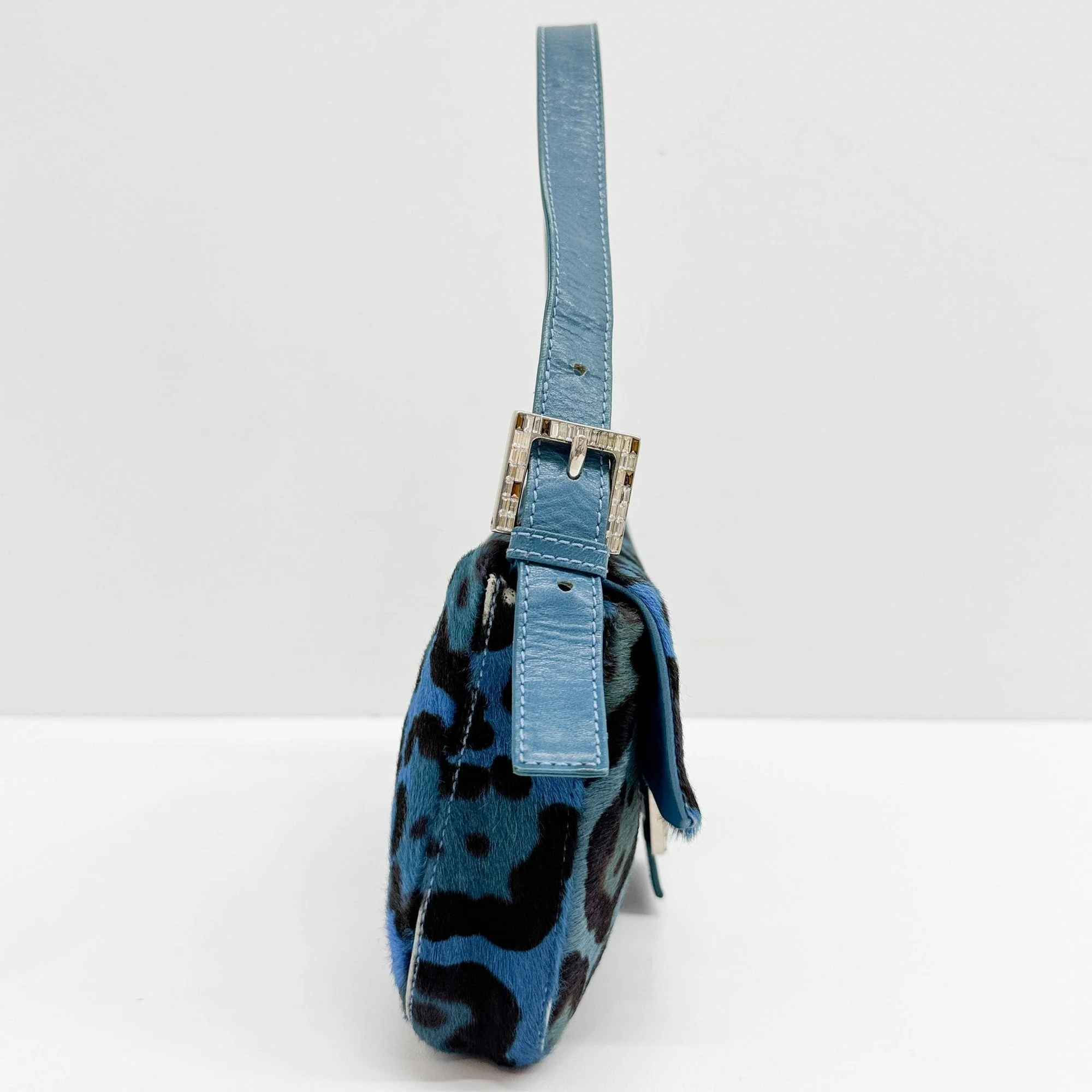 Baguette Blue Leopard Print Pony Hair Shoulder Bag - Image 5