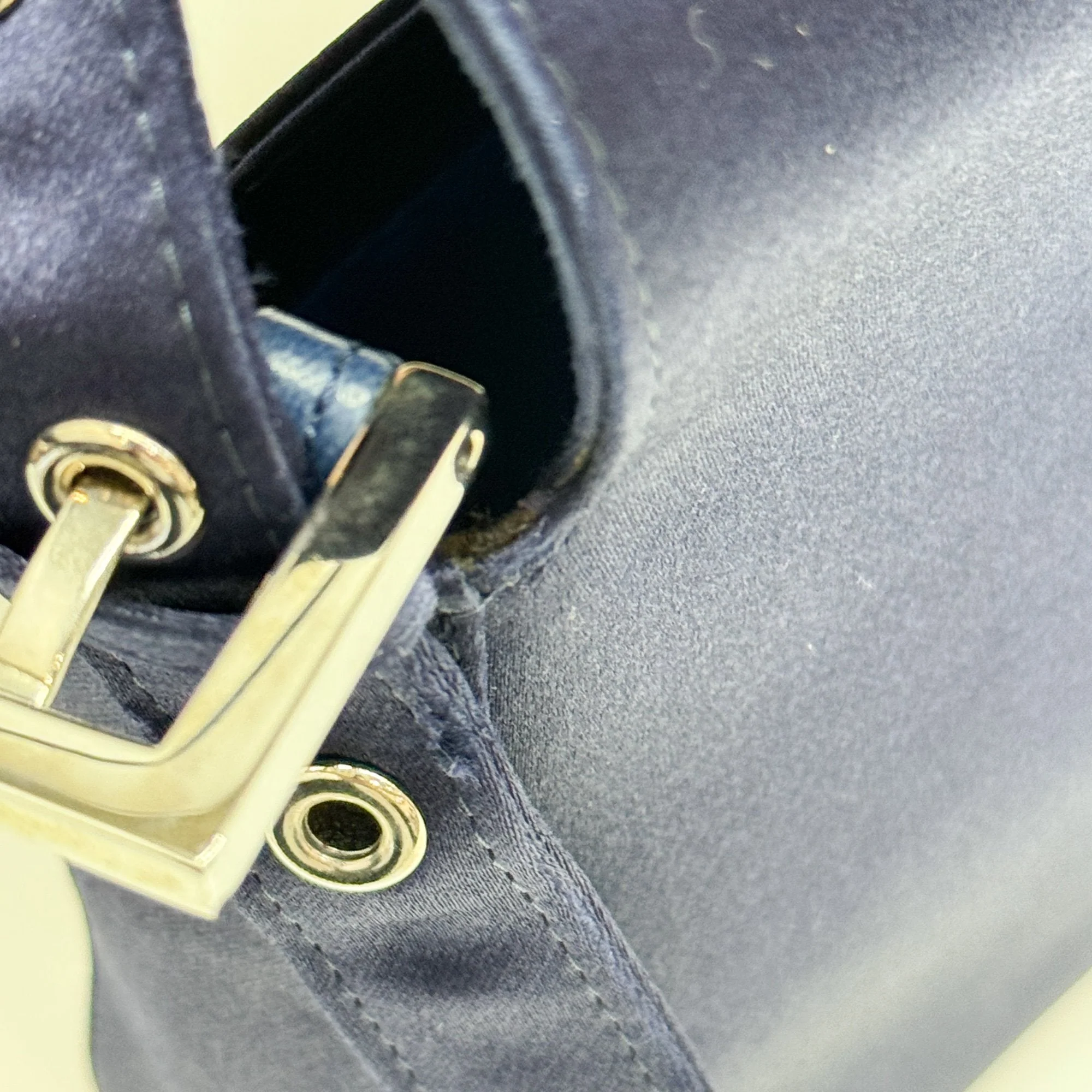 Baguette Blue Satin Shoulder Bag - Image 16
