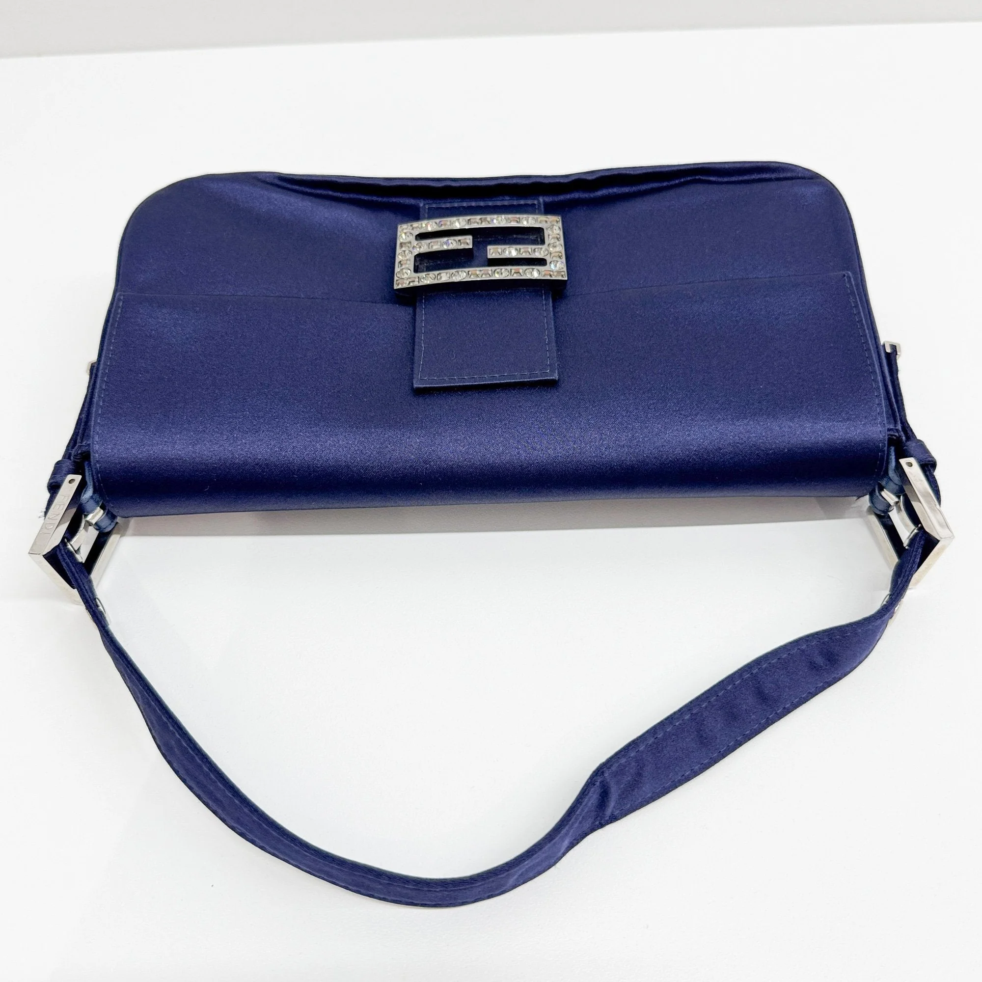 Baguette Blue Satin Shoulder Bag - Image 6