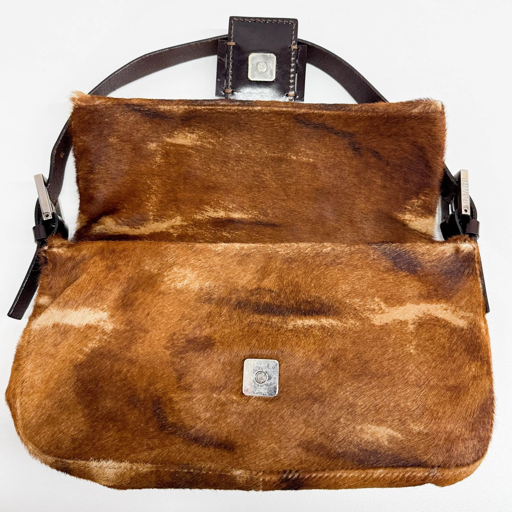 Baguette Brown Canvas Pony Hair Shoulder Bag - Image 14
