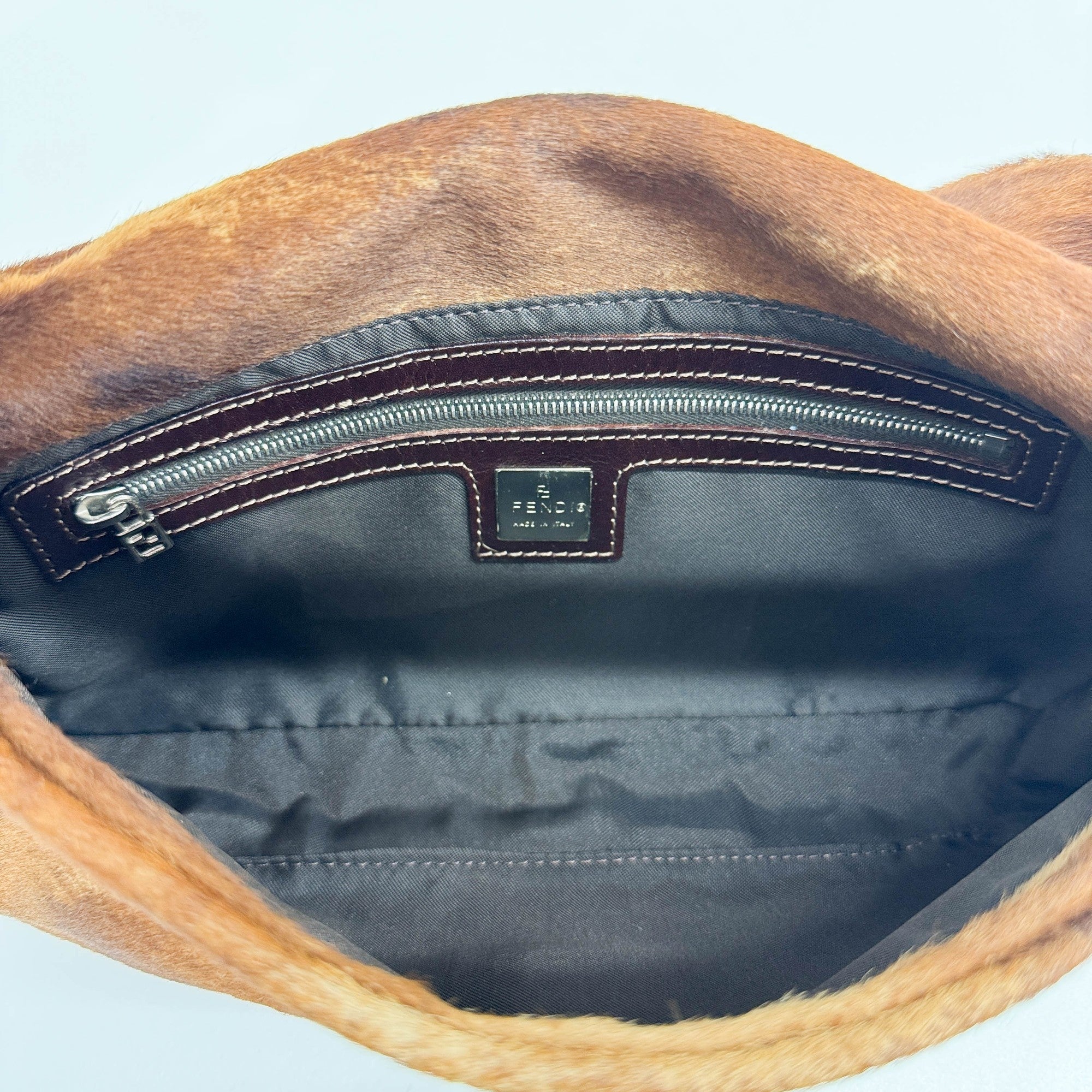 Baguette Brown Canvas Pony Hair Shoulder Bag - Image 15