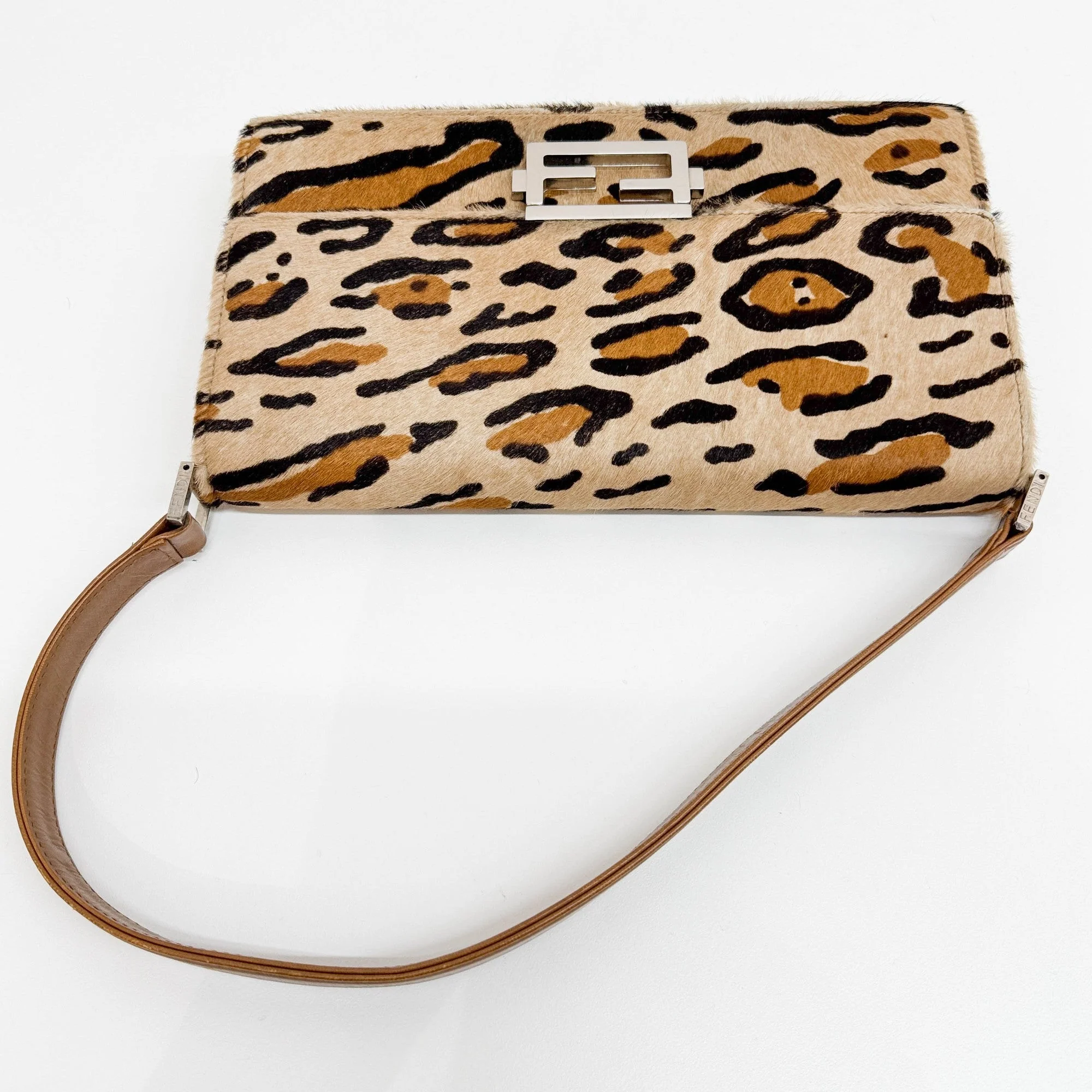 Baguette Brown Leopard Print Pony Hair Shoulder Bag - Image 6