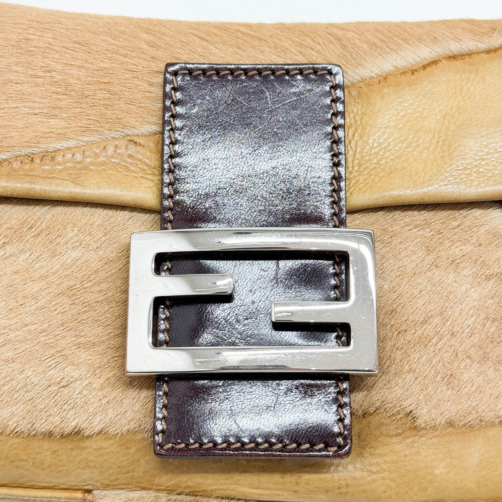 Baguette Brown Pony Hair & Leather Shoulder Bag - Image 12