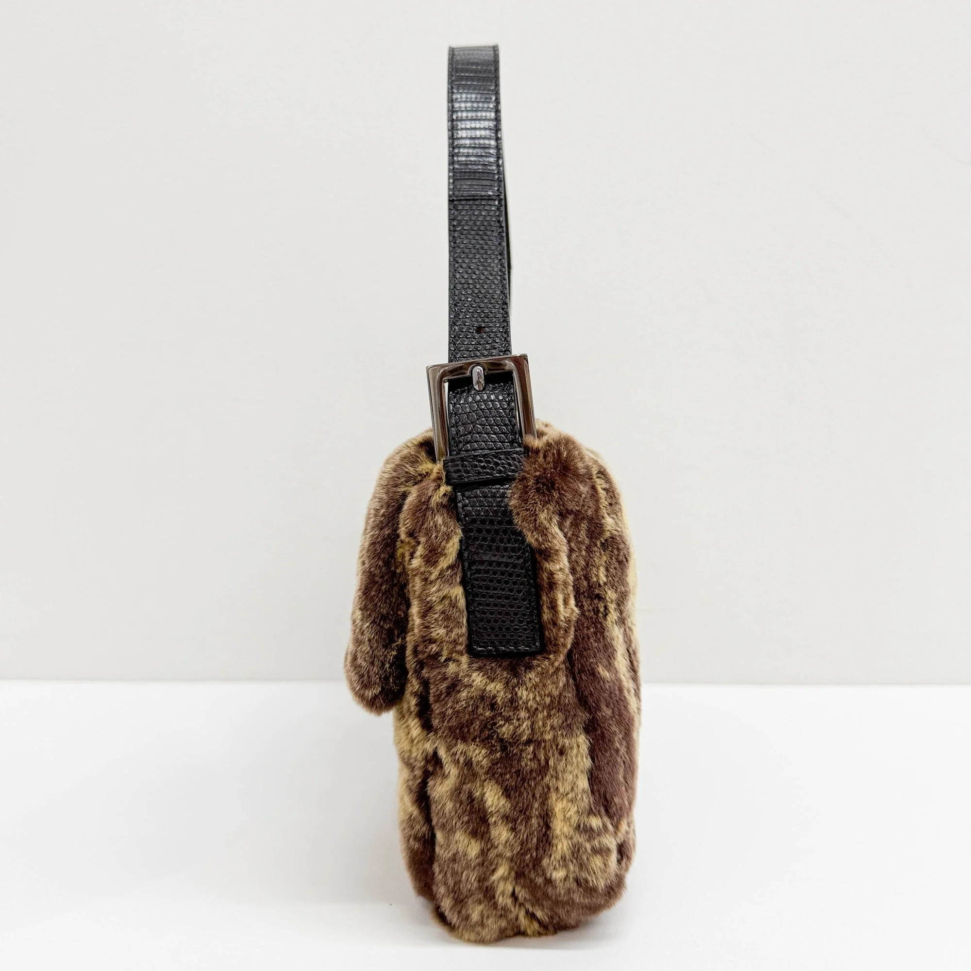 Baguette Brown Rabbit Fur Shoulder Bag - Image 6